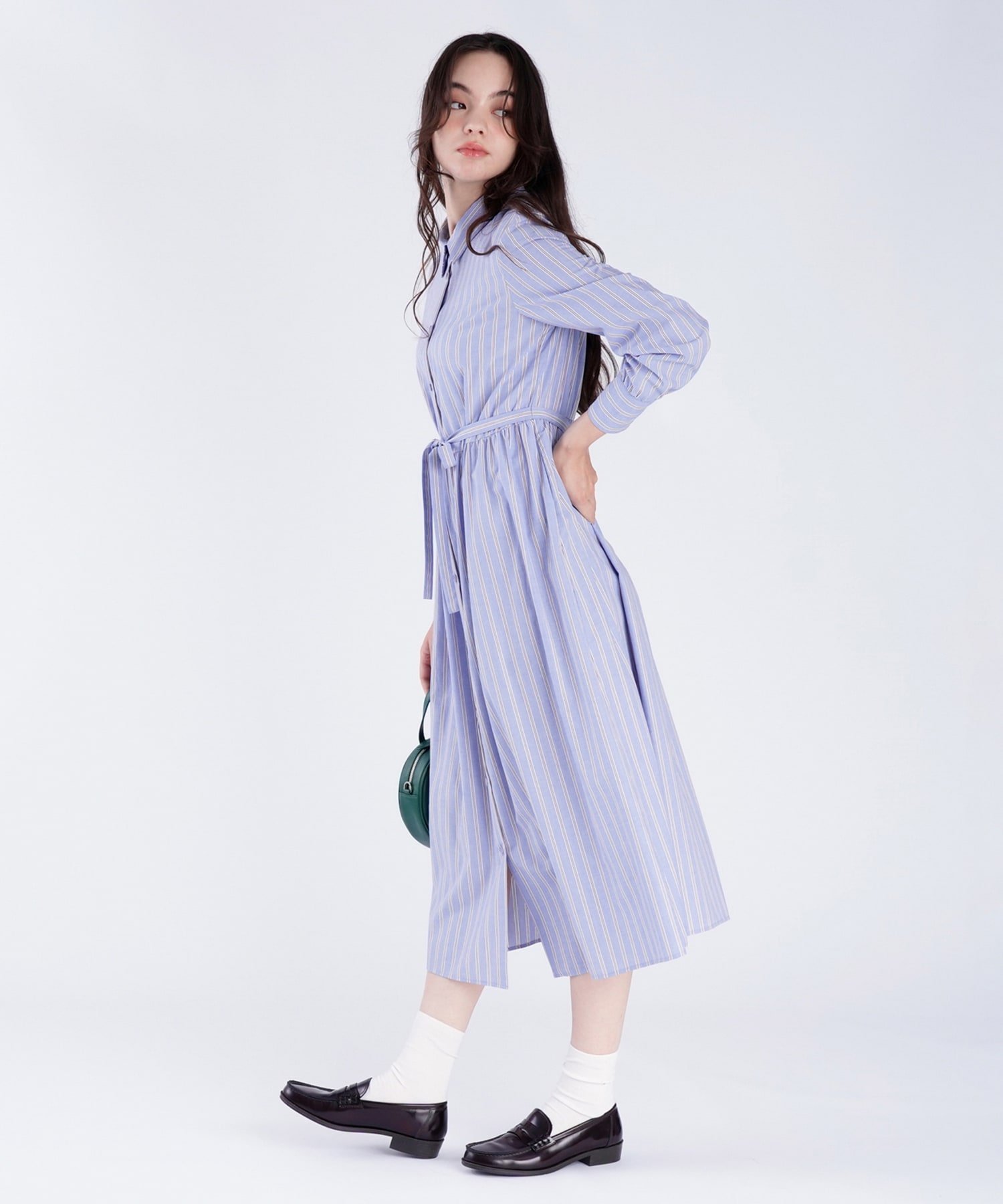 To b. by agnes b. ストライプ コットン シャツワンピース アニエスベー ワンピース・ドレス シャツワンピース ブルー【送料無料】