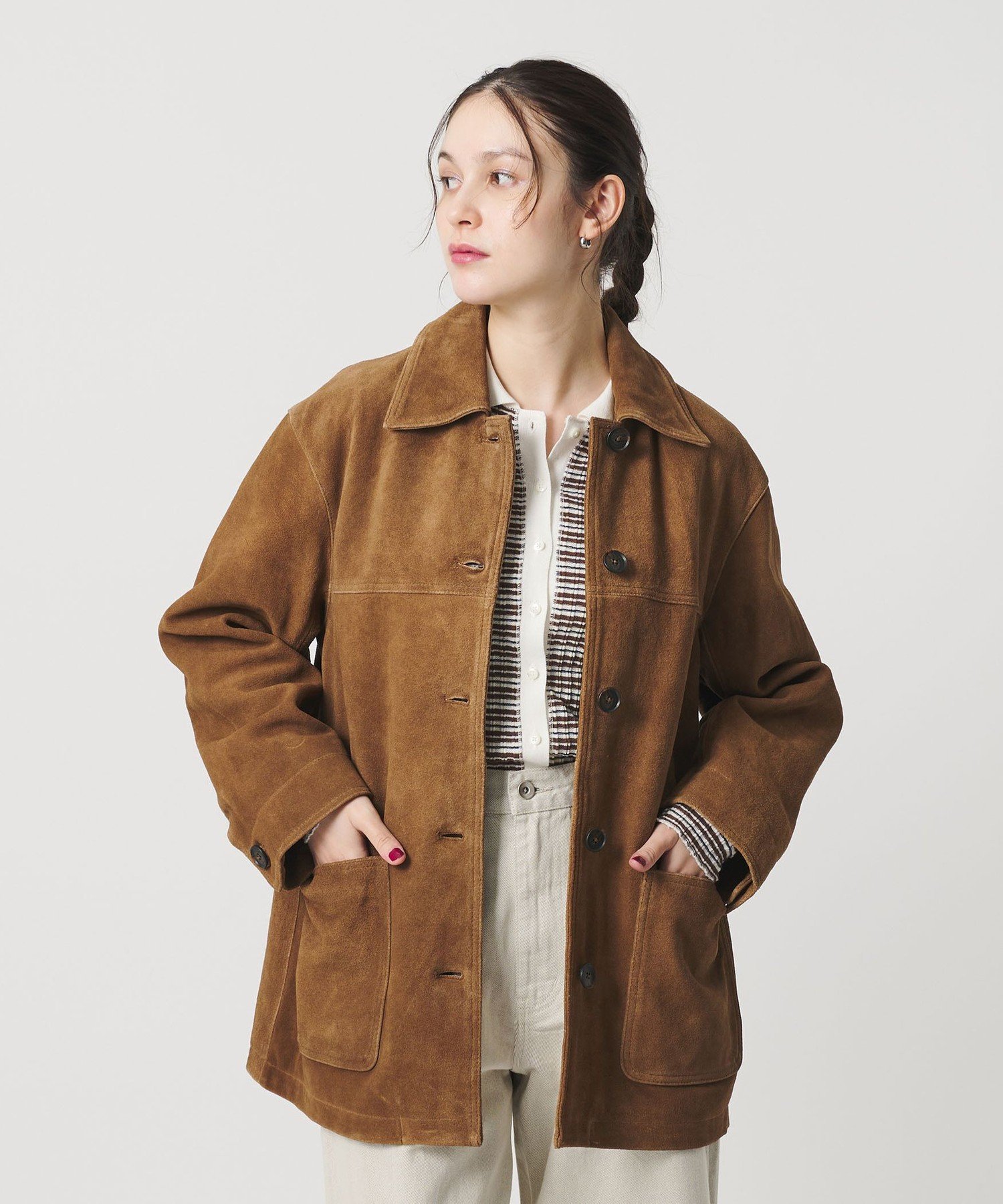 BEAUTY&YOUTH UNITED ARROWS スエード カバーオール ジャケット ビューティー＆ユース　ユナイテッドアローズ ジャケット・アウター カバーオール・ワークジャケット ブラウン【送料無料】のサムネイル