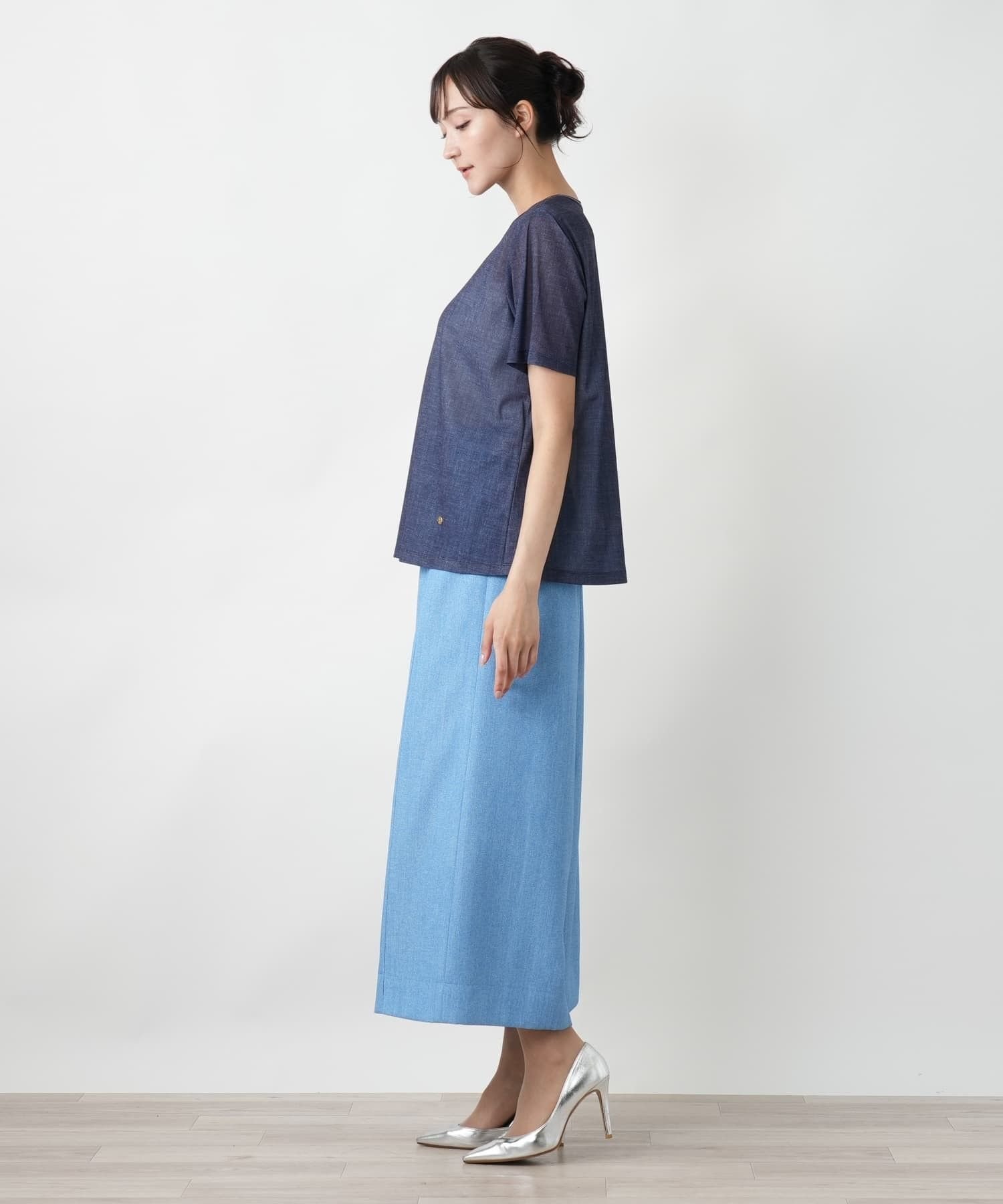 Leilian PLUS HOUSE 【店頭人気】リブ切替Tシャツ レリアン プラスハウス トップス カットソー・Tシャツ ネイビー