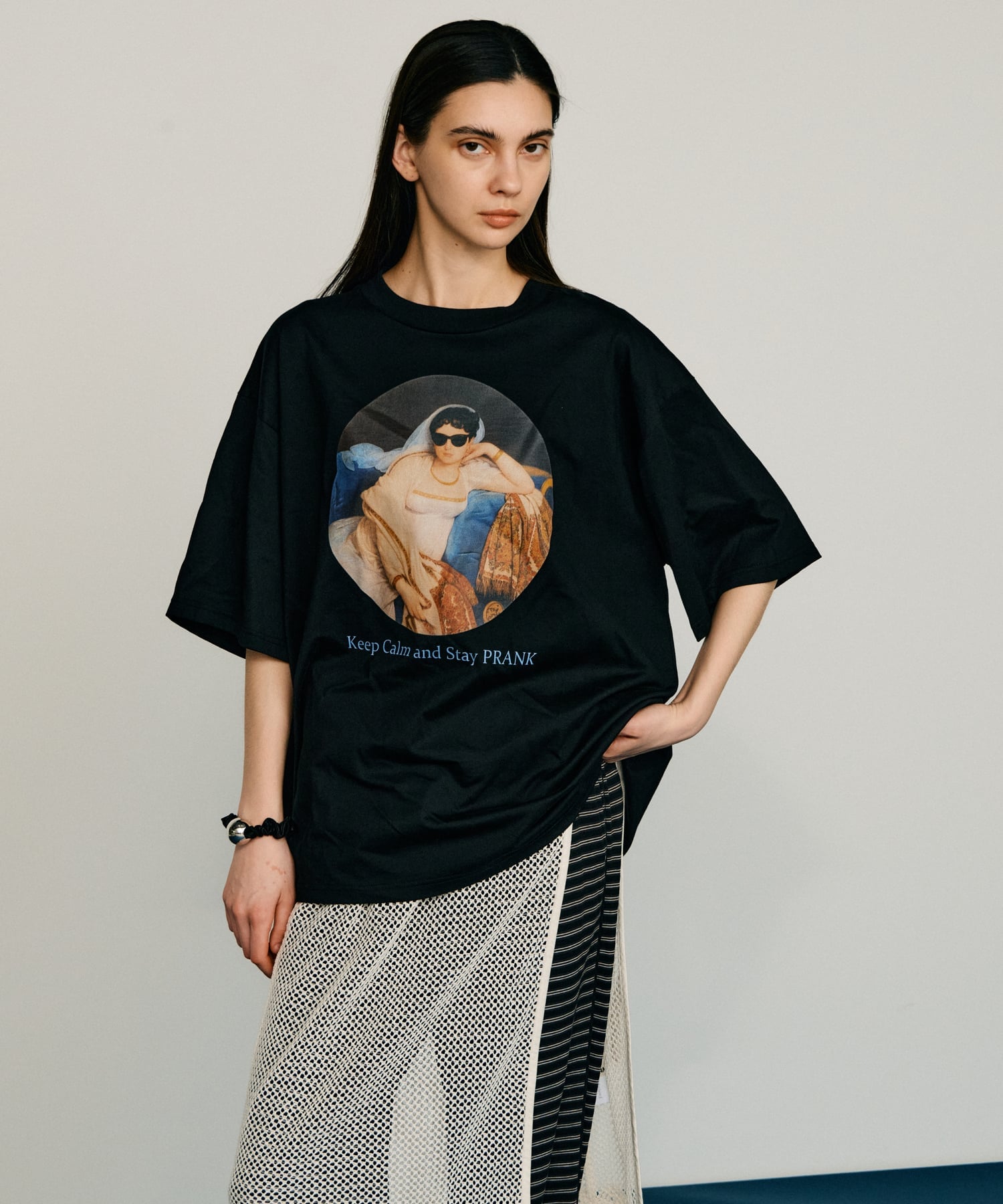 PRANK PROJECT Keep Calm and Stay プリントTシャツ / Art Graphic Oversized T-shirt プランク プロジェクト トップス カットソー・Tシャツ ホワイト ブラック【送料無料】
