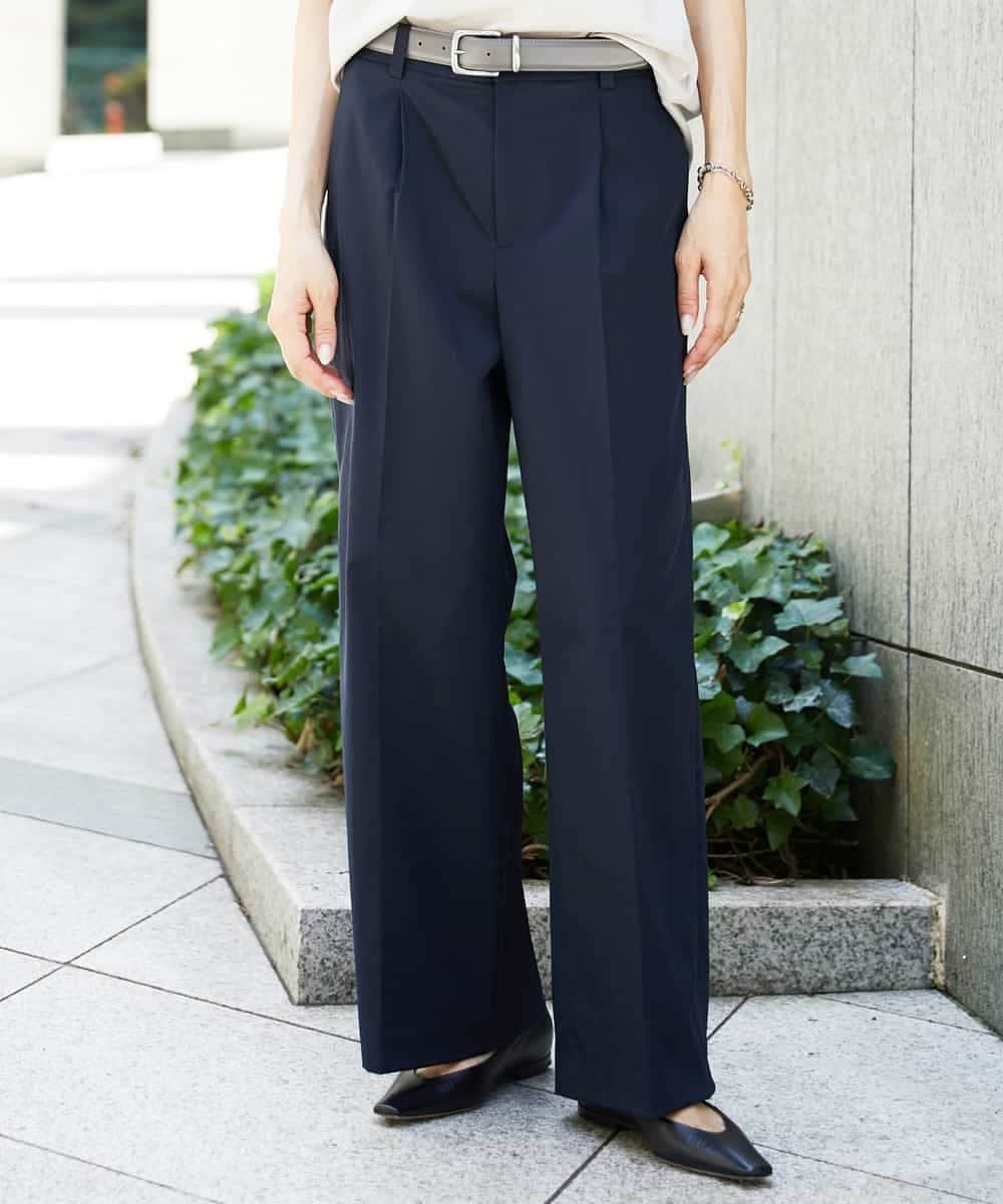 MICHEL KLEIN ワンタックワイドパンツ ミッシェルクラン パンツ その他のパンツ ベージュ ネイビー