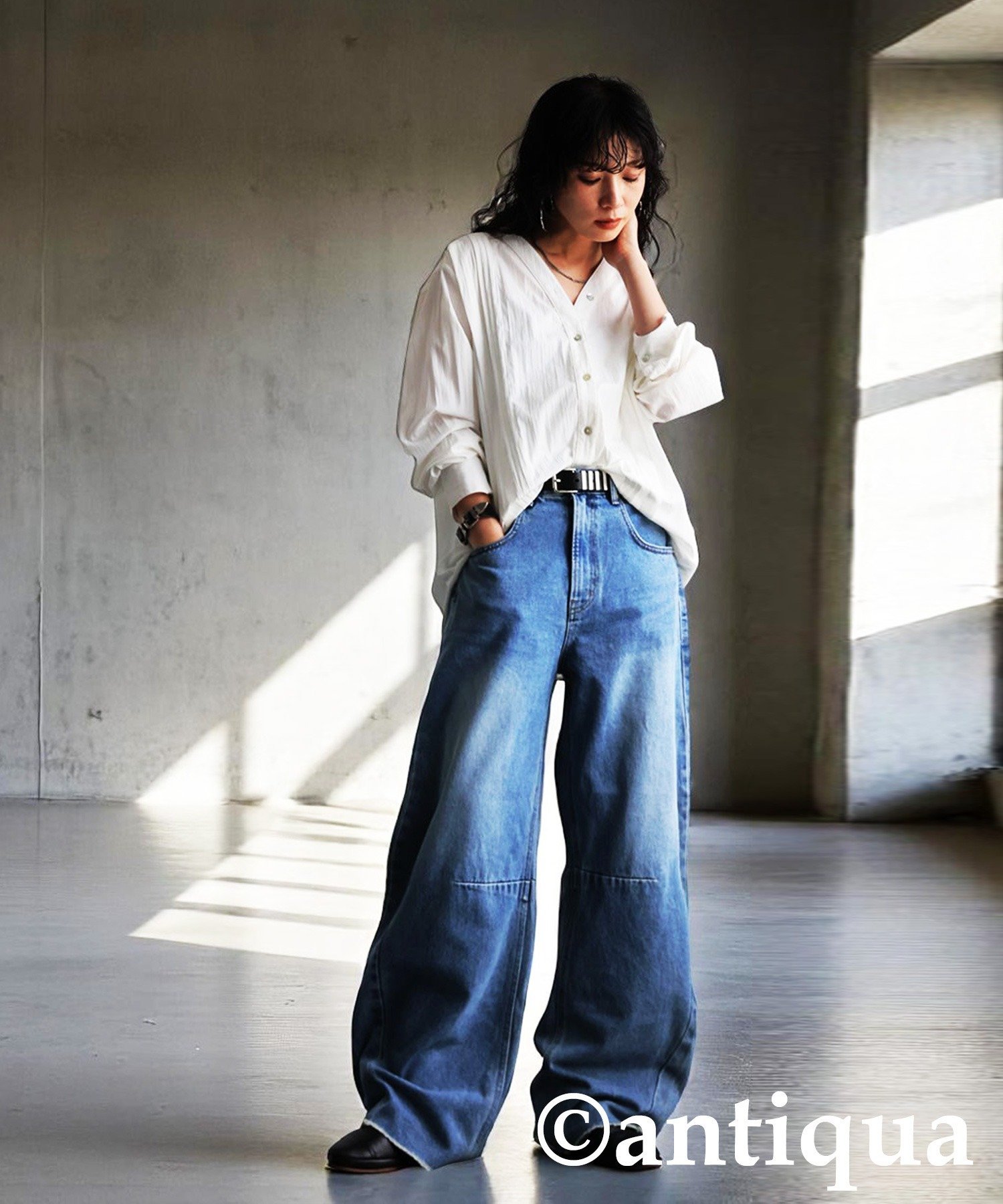 [antiqua] フリンジカーブデニムパンツ レディース KYO-5005 アンティカ パンツ ジーンズ・デニムパンツ ブルー