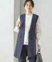 SHIPS WOMEN <手洗い可能>トリアセテート混 ロング ジレ(セットアップ対応可) シップス トップス ベスト・ジレ ネイビー【送料無料】