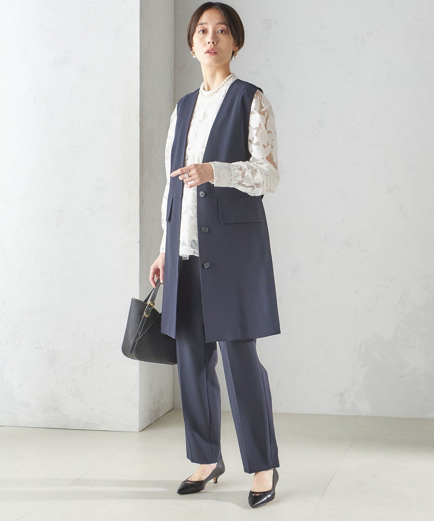 【SALE／40%OFF】SHIPS WOMEN ＜手洗い可能＞トリアセテート混 ロング ジレ(セットアップ対応可) シップス トップス ベスト・ジレ ネイビー【送料無料】