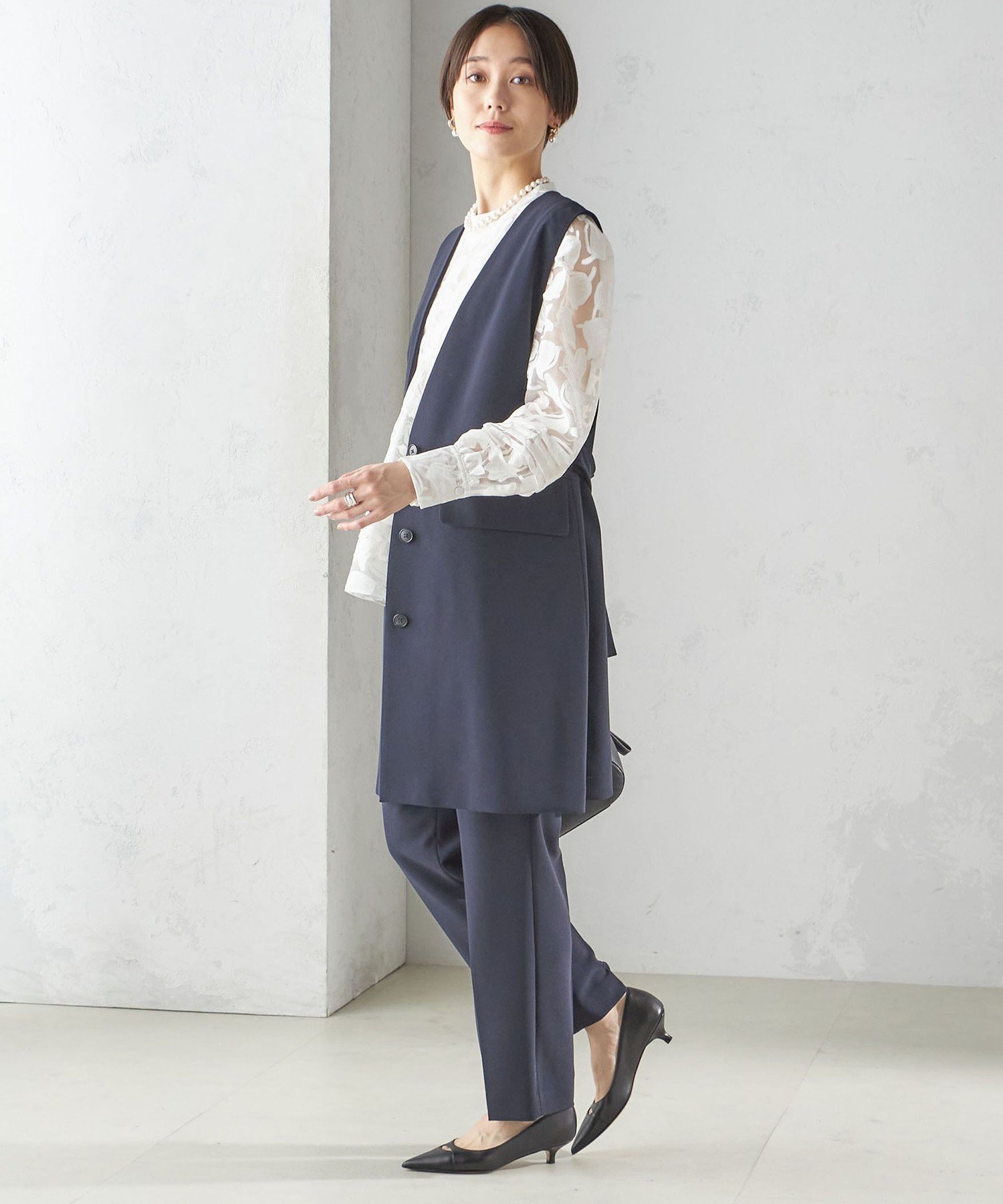 【SALE／40%OFF】SHIPS WOMEN ＜手洗い可能＞トリアセテート混 ロング ジレ(セットアップ対応可) シップス トップス ベスト・ジレ ネイビー【送料無料】
