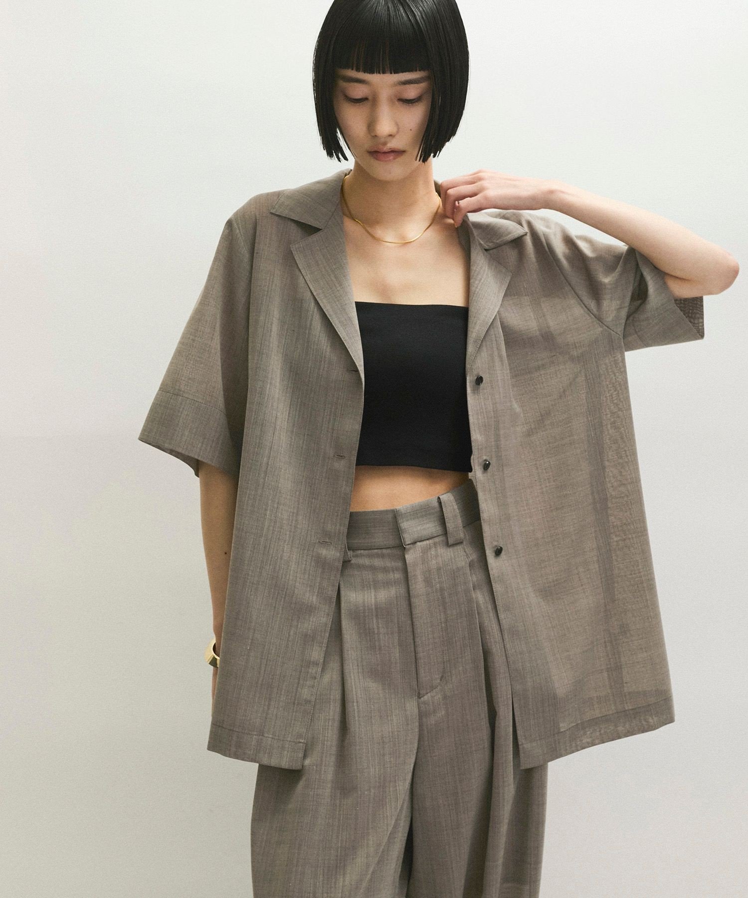 ADAM ET ROPE' FEMME 【接触冷感】ライトシャツジャケット アダムエロペ トップス シャツ・ブラウス ブラック ベージュ【送料無料】