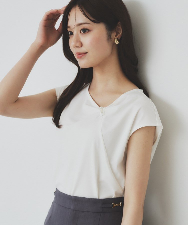 【SALE／40%OFF】index アシメリボンフレンチトップス【接触冷感/UVケア/洗濯機洗い可】 インデックス トップス カットソー・Tシャツ ホワイト ネイビー イエロー