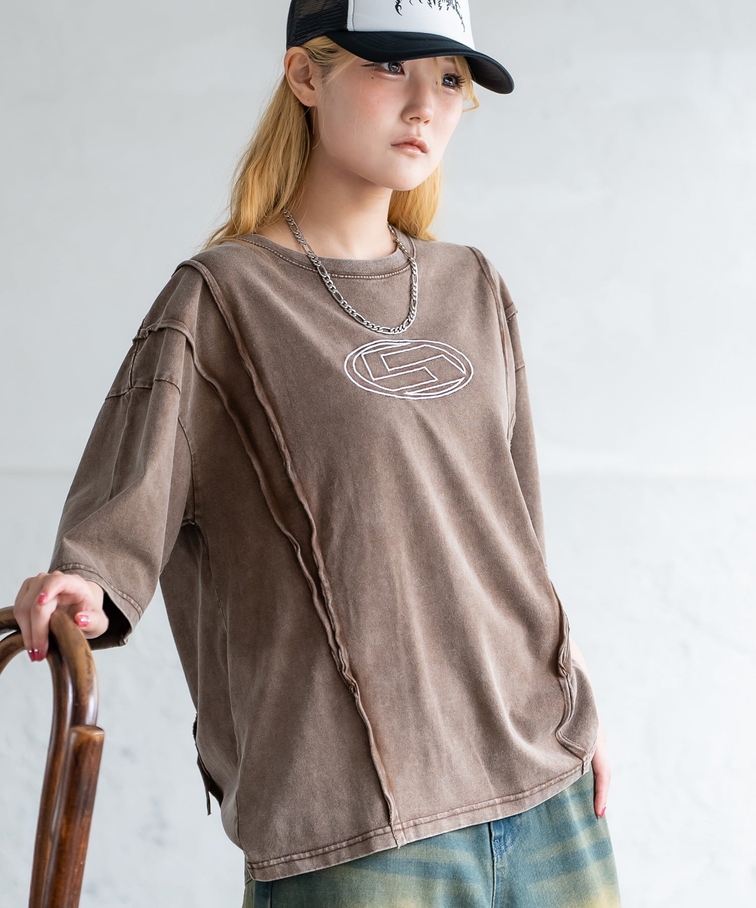 【SALE／59%OFF】SIDEWAY STANCE SIDEWAY STANCE サイドウェイスタンス オーバル ロゴ グランジ 半袖T インプローブス トップス カットソー・Tシャツ ブラウン ブラック