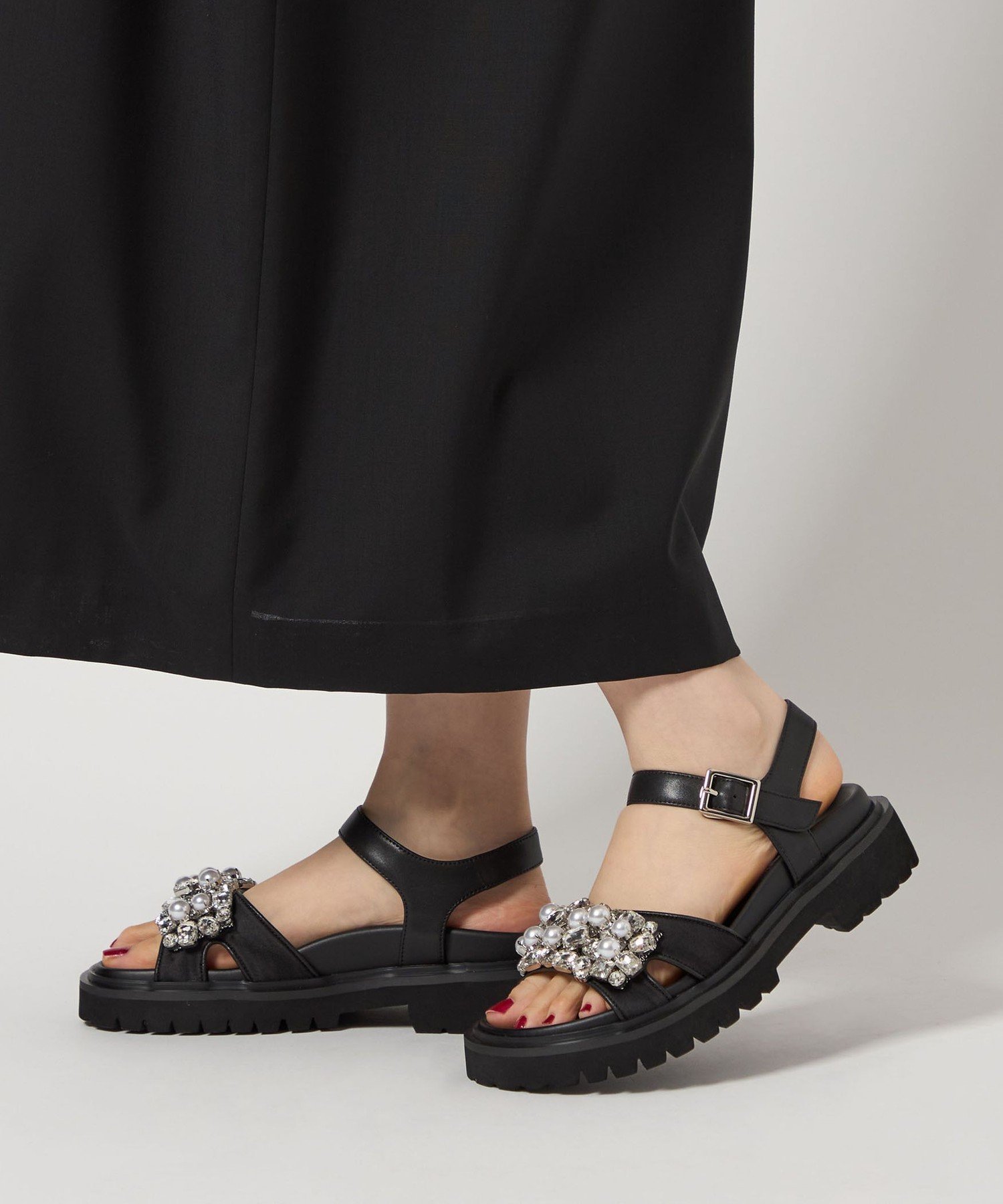 【SALE／30%OFF】ODETTE E ODILE ミックスビジュー サンダル35↑ ユナイテッドアローズ アウトレット シューズ・靴 サンダル ブラック【送料無料】