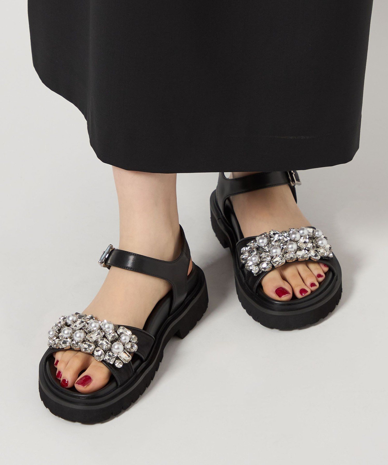 【SALE／30%OFF】ODETTE E ODILE ミックスビジュー サンダル35↑ ユナイテッドアローズ アウトレット シューズ・靴 サンダル ブラック【送料無料】