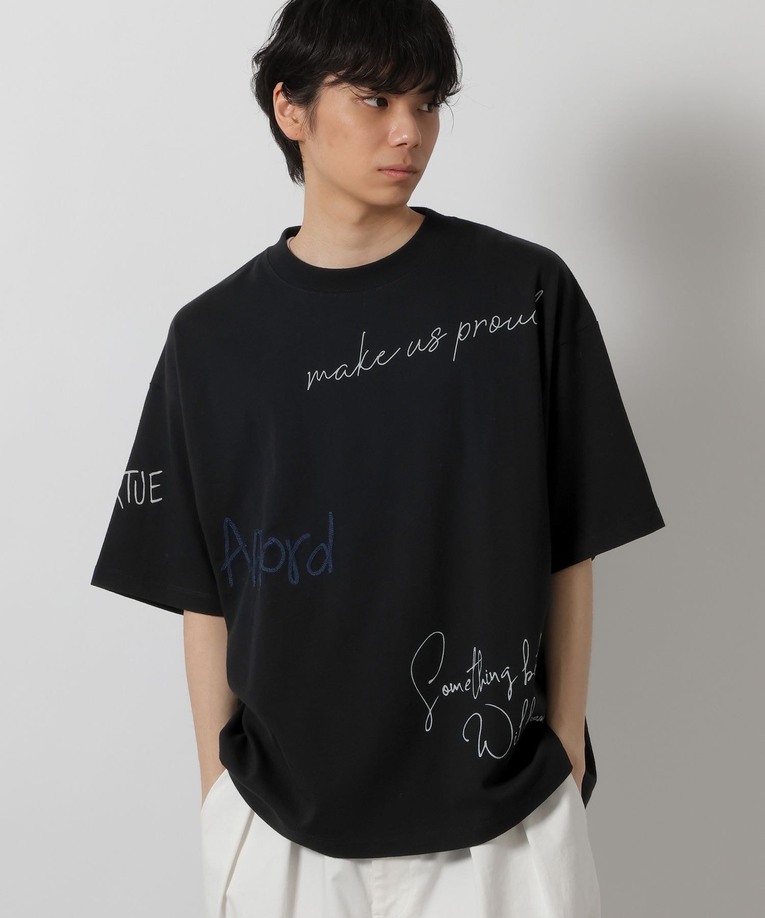 LAKOLE トビガラ梨地Tシャツ ラコレ トップス カットソー・Tシャツ ホワイト ブラック ブルー