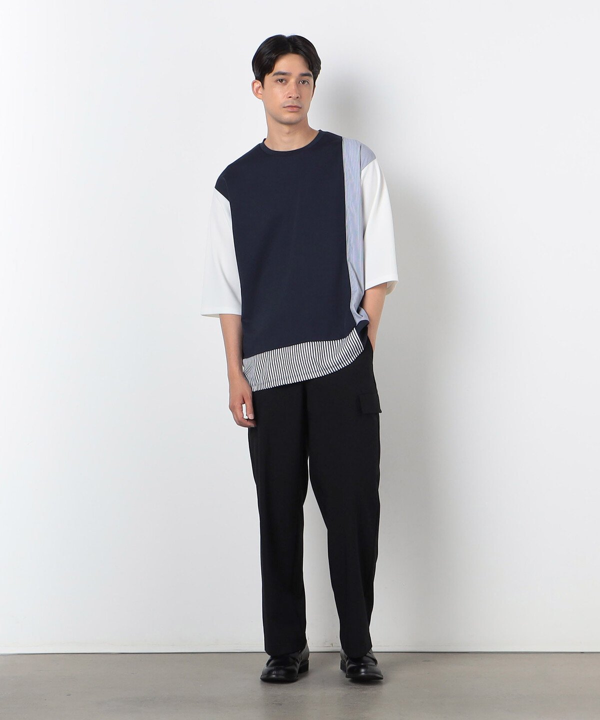 ストライプ コンビ デザイン Tシャツ(半袖) コムサイズム トップス カットソー・Tシャツ ホワイト ネイビー
