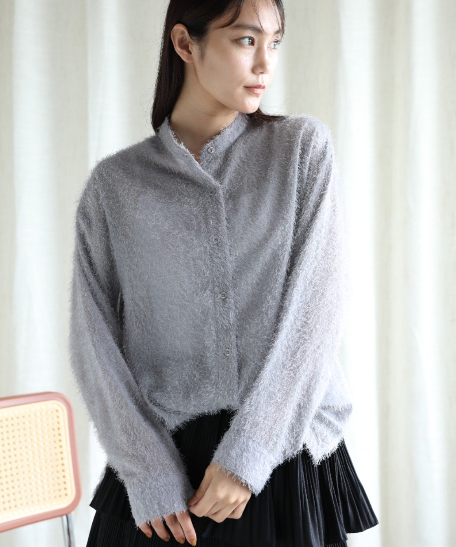 【SALE/30%OFF】aimoha - select - aimoha -select-/シャギーシャツ アイモハ トップス シャツ・ブラウス ベージュ ブラック グレー