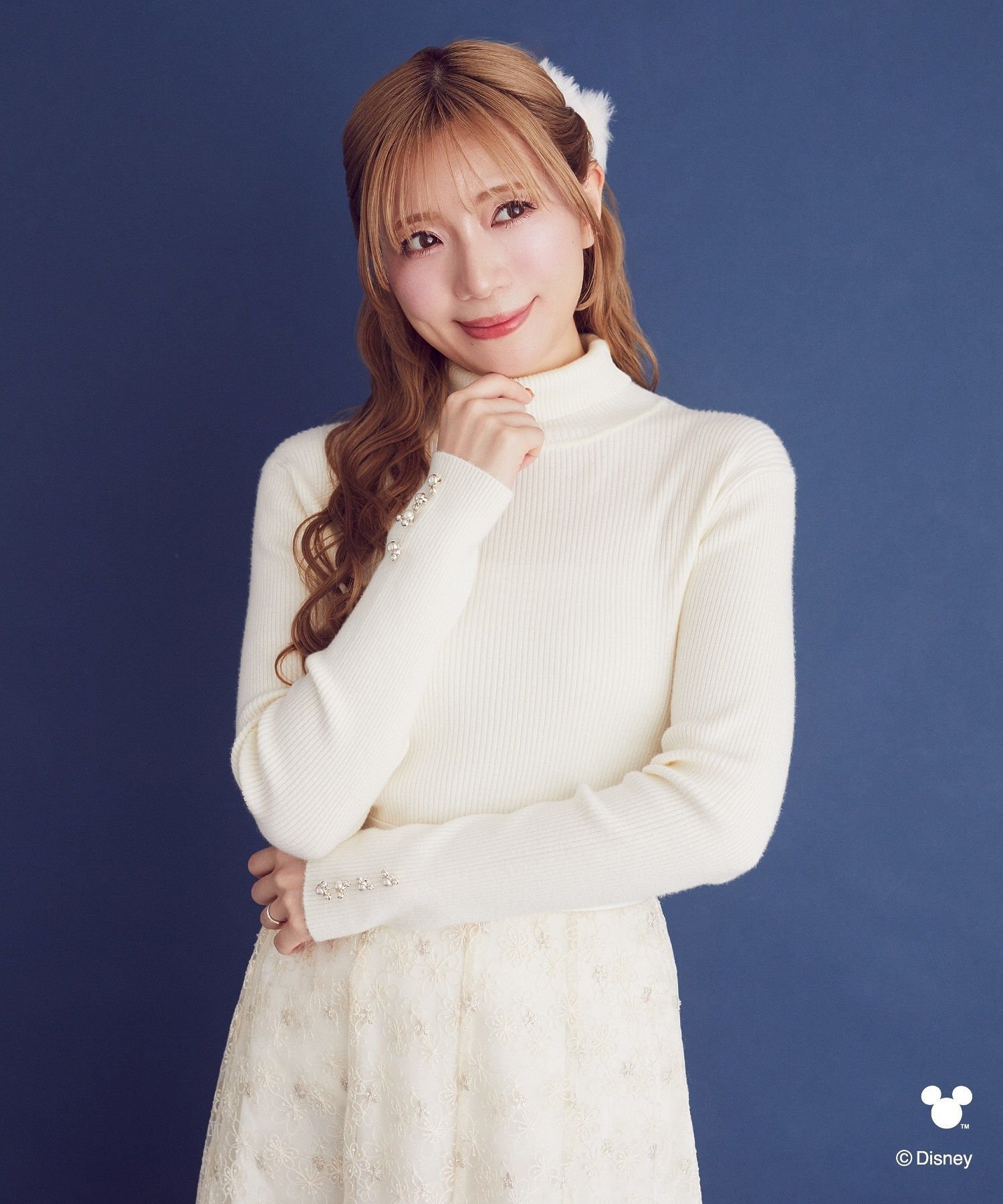 Areeam ミッキー/リブニットタートルネック アリーム トップス ニット ホワイト ネイビー【送料無料】