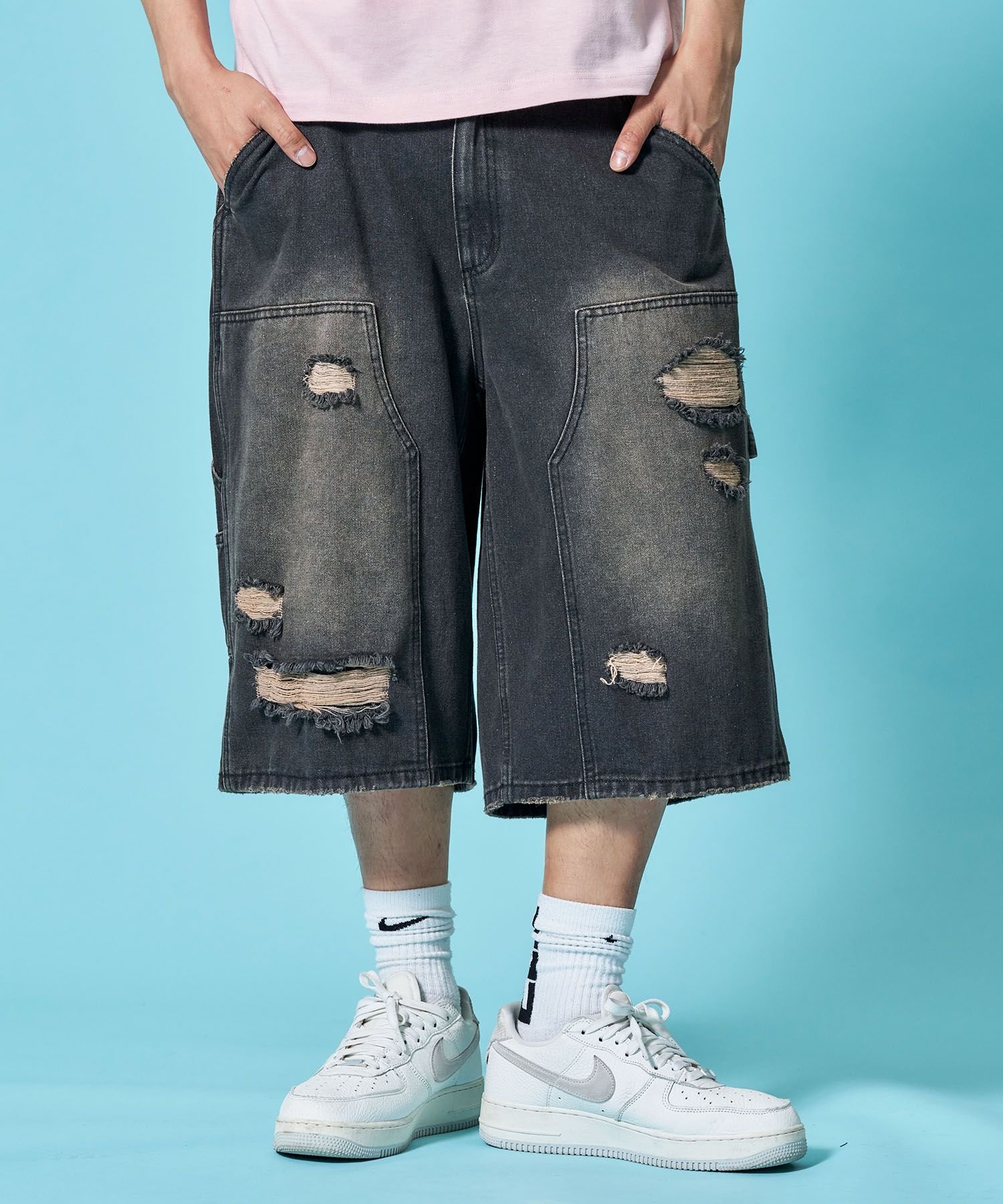 B ONE SOUL 【sqnz/エスキュンズ】※WEB限定 / ダブルニー加工 / デニムショートパンツ / sqnzU double knee denim shorts ナバル パンツ その他のパンツ ブラウン ネイビー ブラック【送料無料】