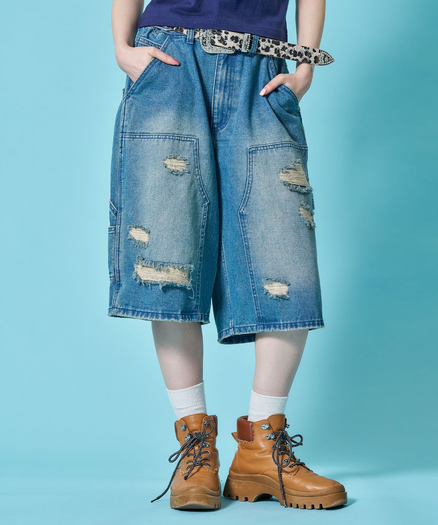 B ONE SOUL 【sqnz/エスキュンズ】※WEB限定 / ダブルニー加工 / デニムショートパンツ / sqnzU double knee denim shorts ナバル パンツ その他のパンツ ブラウン ネイビー ブラック【送料無料】