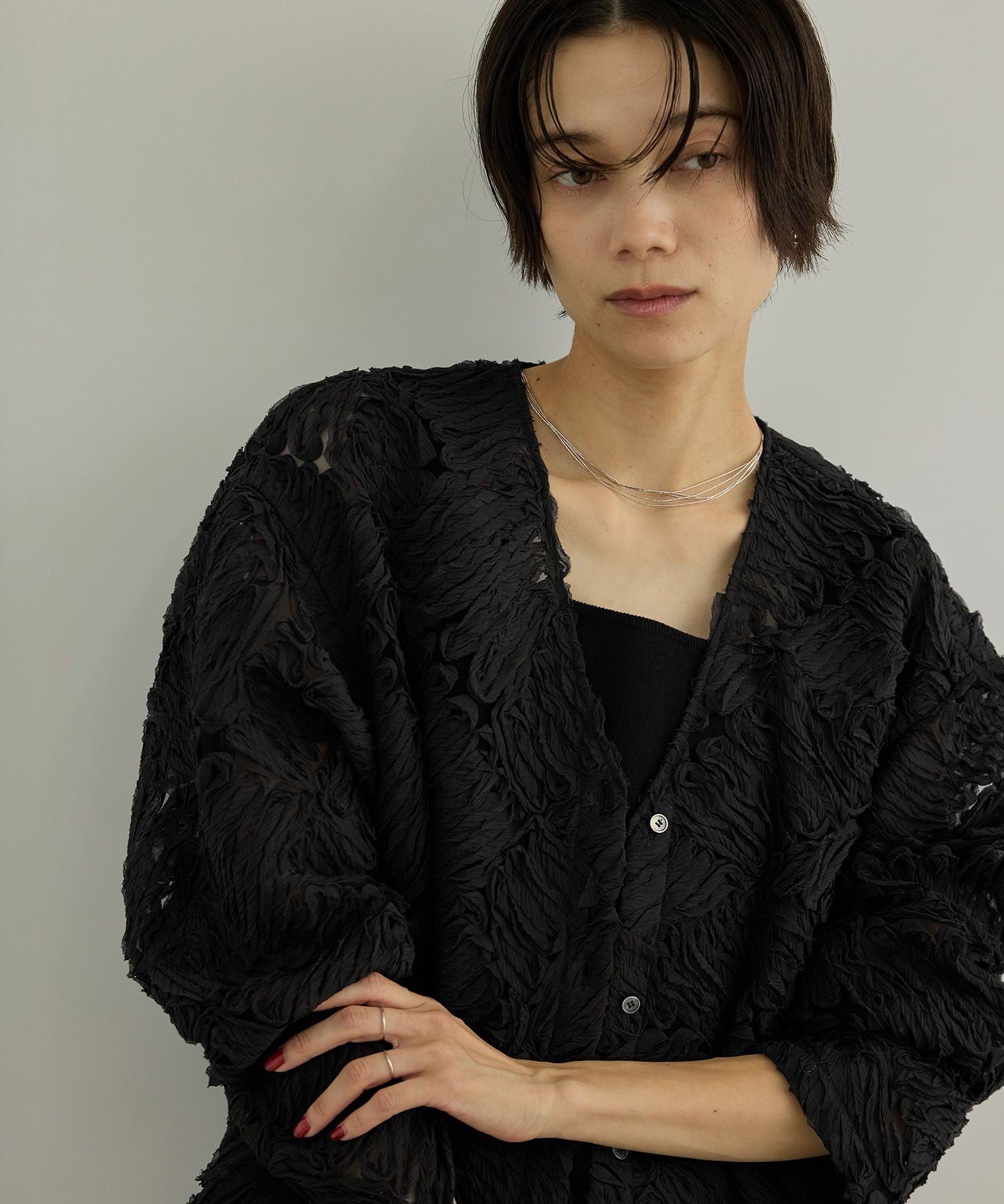 SALON adam et rope' Cut off embroidery ブラウス サロン アダム エ ロペ トップス シャツ・ブラウス ベージュ ブラック