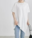 FashionLetter 変形アシンメトリー裾ビッグTシャツ ビーフラット トップス カットソー・Tシャツ ブラック グレー カーキグリーン ベージュ ホワイト