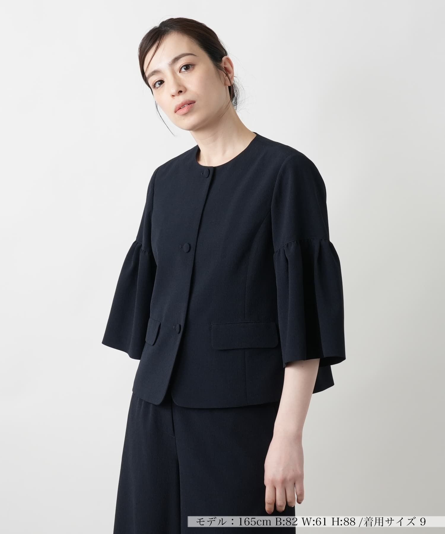 Leilian 【店舗人気】ノーカラージャケット レリアン ジャケット・アウター テーラードジャケット・ブレザー ネイビー ブラウン