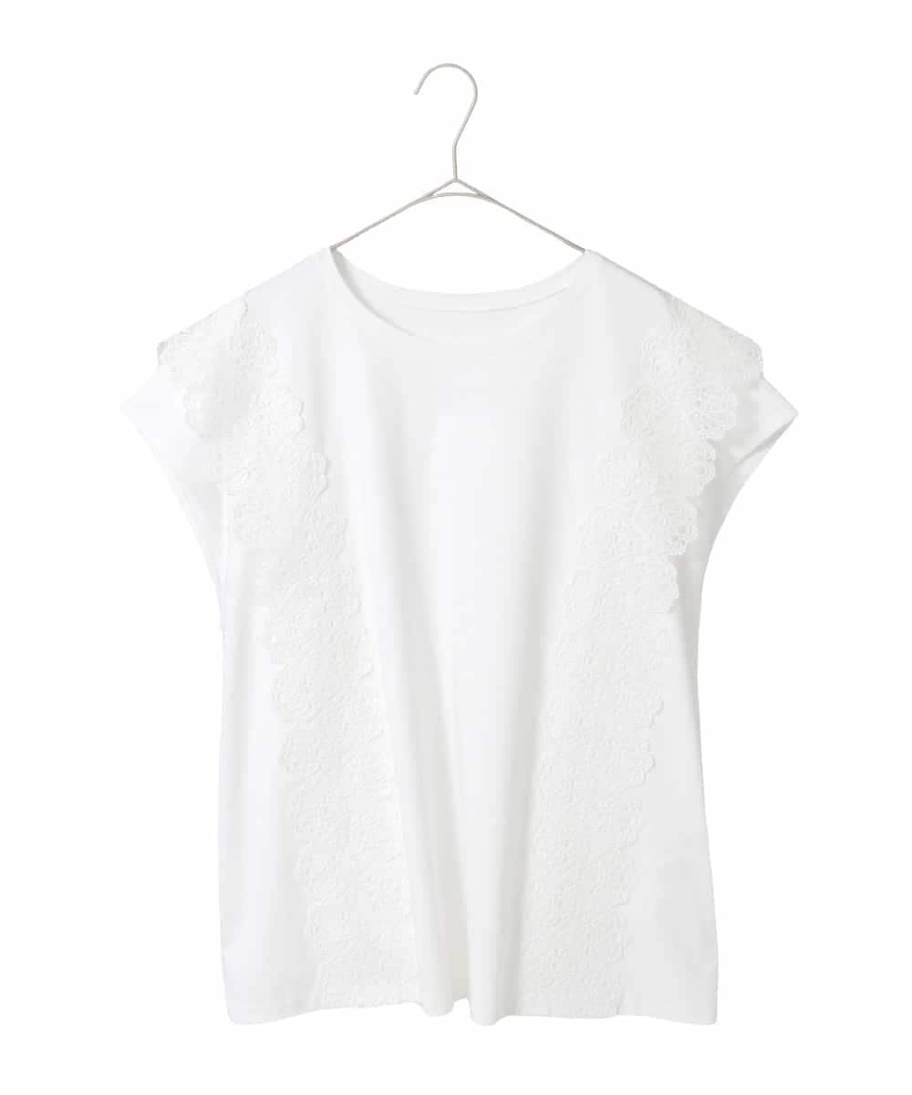 HIROKO BIS GRANDE 【大きいサイズ】サイドレースフレンチスリーブカットソー /洗える ヒロコ ビス グランデ トップス カットソー・Tシャツ ブルー ホワイト ブラック