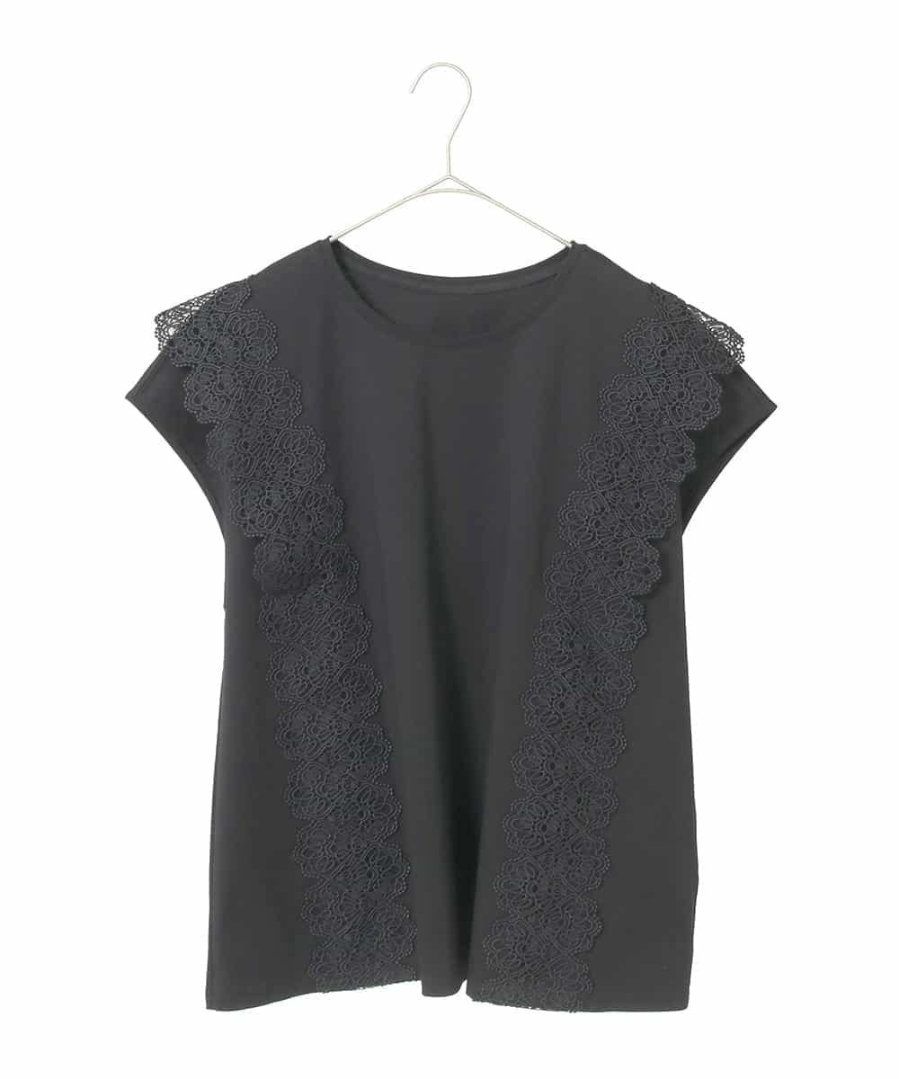 HIROKO BIS GRANDE 【大きいサイズ】サイドレースフレンチスリーブカットソー /洗える ヒロコ ビス グランデ トップス カットソー・Tシャツ ブルー ホワイト ブラック