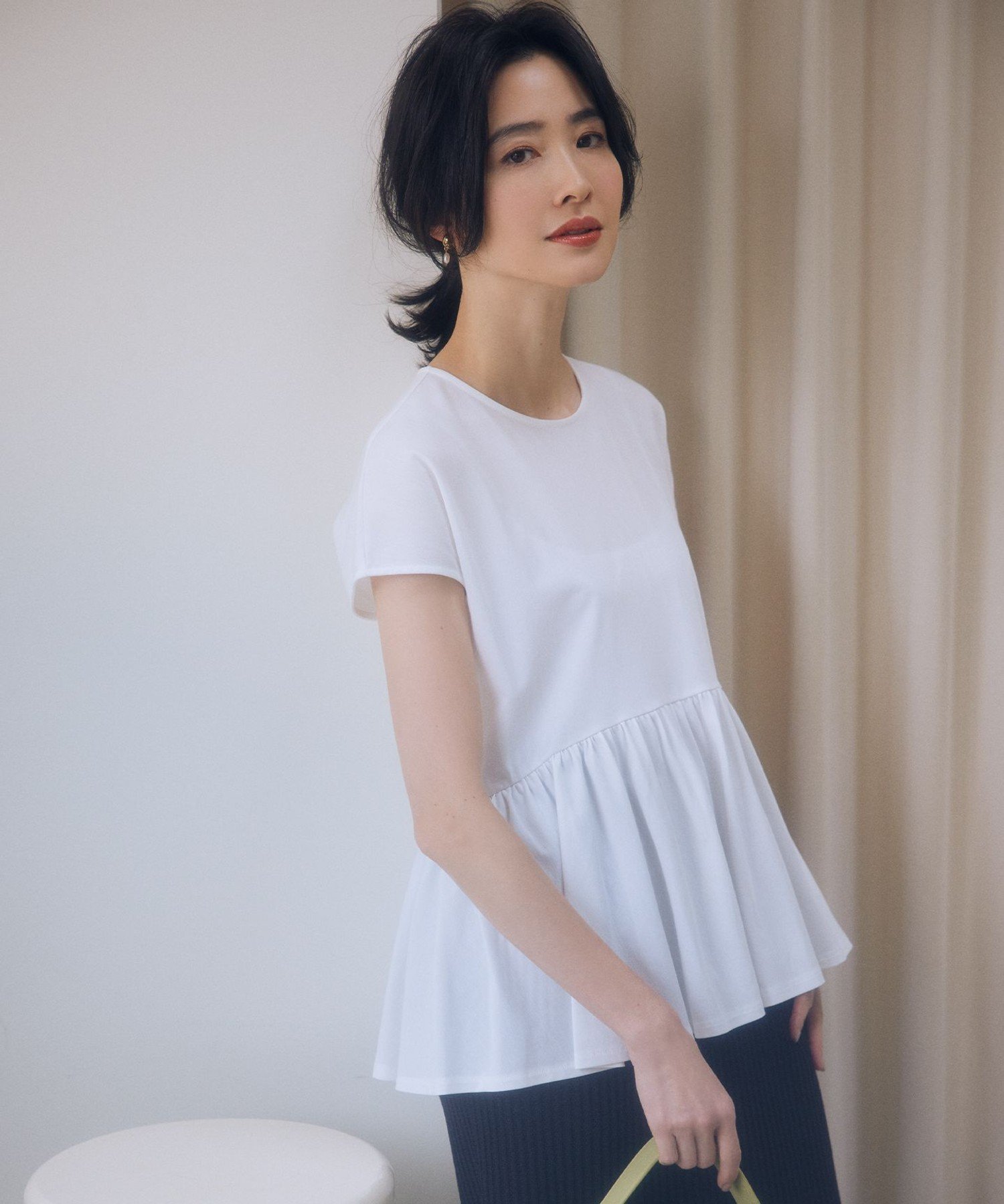組曲 L 【WEB限定】トリコットジャージー ペプラムカットソー クミキョク トップス カットソー・Tシャツ ネイビー ホワイト ピンク