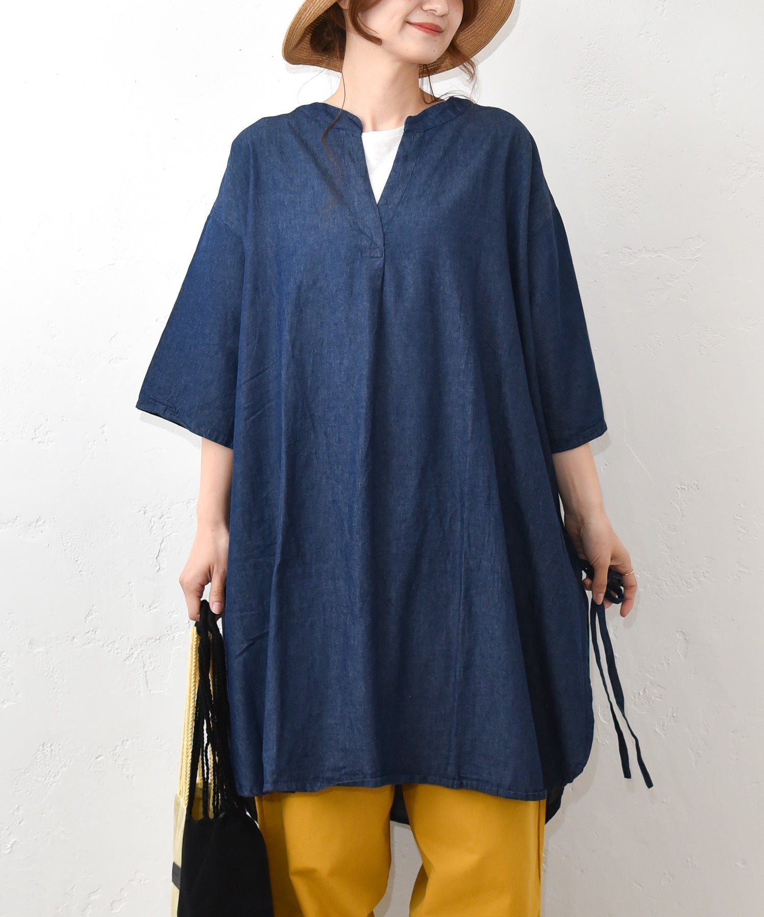 【SALE／40%OFF】hagumu hagumu｜5OZデニムサイドリボンスキッパーチュニック [[840908262]][C] ハグハグ ワンピース・ドレス チュニック ネイビー【送料無料】