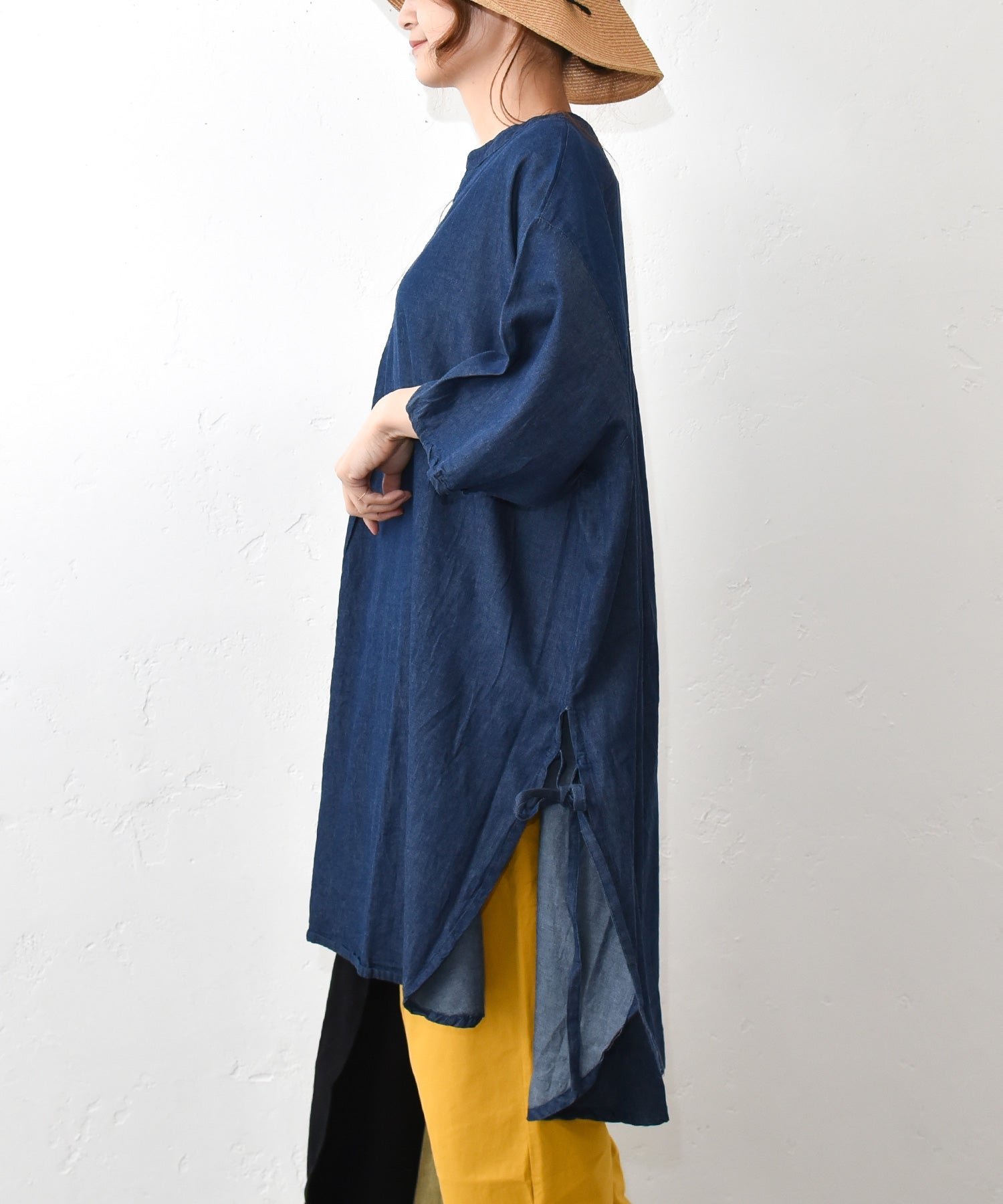 hagumu hagumu｜5OZデニムサイドリボンスキッパーチュニック [[840908262]][C] ハグハグ ワンピース・ドレス チュニック ネイビー