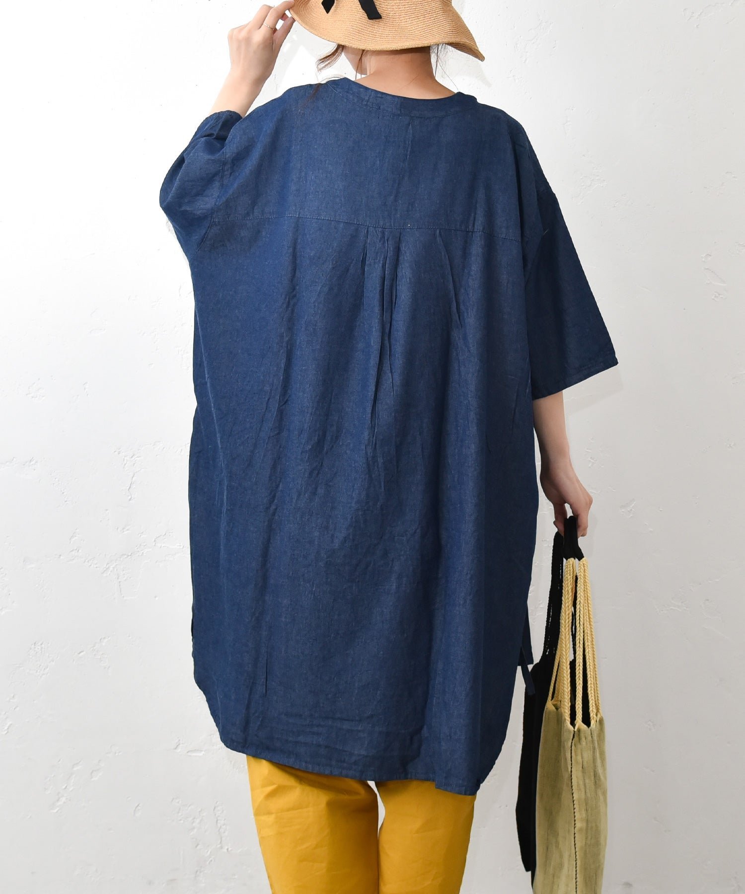hagumu hagumu｜5OZデニムサイドリボンスキッパーチュニック [[840908262]][C] ハグハグ ワンピース・ドレス チュニック ネイビー