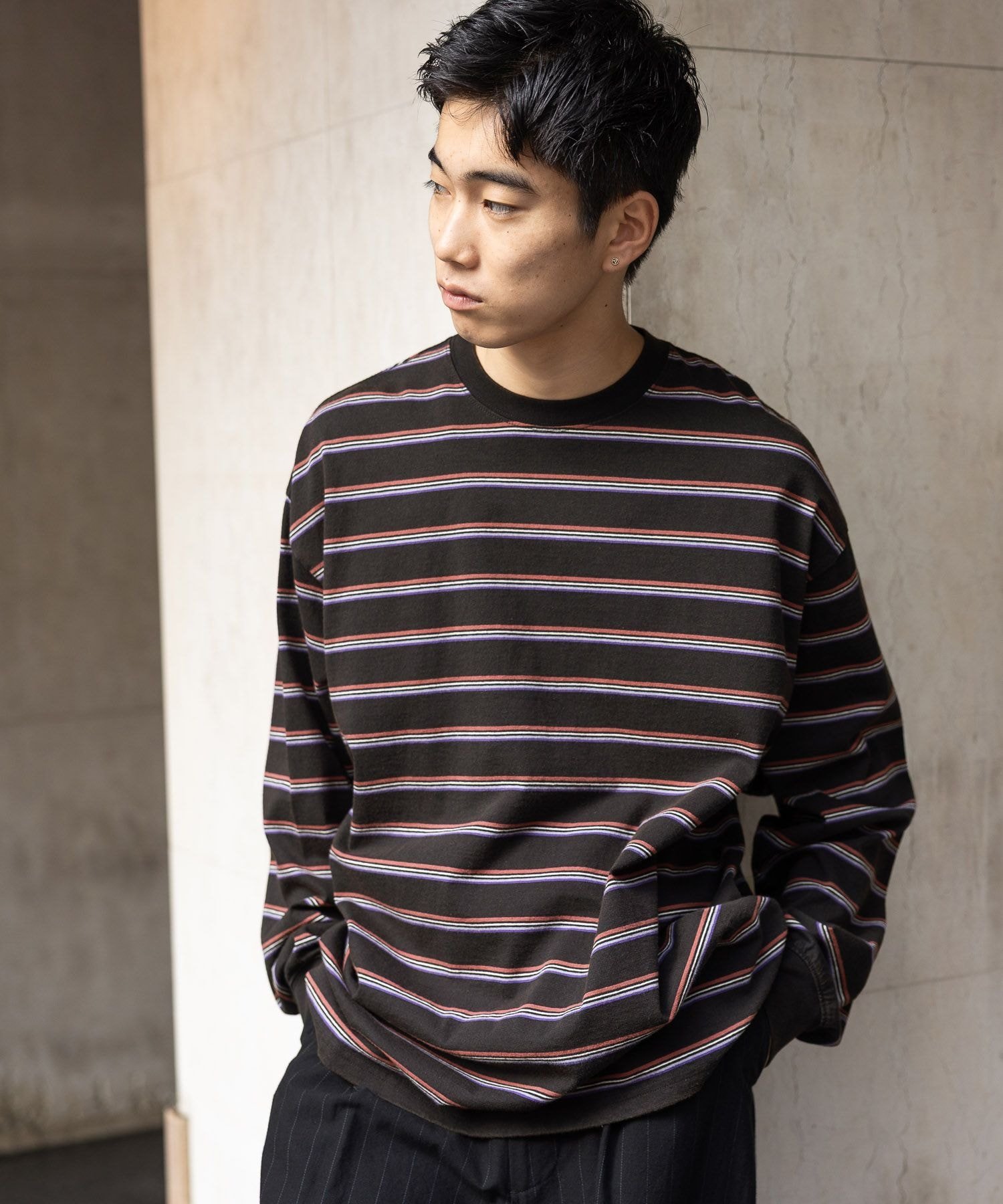niko and ... USAコットンボーダーTシャツ ニコアンド トップス カットソー・Tシャツ レッド ブラック ベージュ ホワイト グリーン
