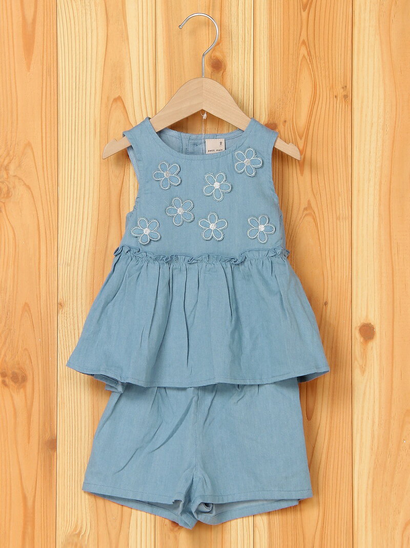 【SALE／20%OFF】petit main お花デニムセットアップ ナルミヤオンライン ワンピース・ドレス その他のワンピース・ドレス ブルーのサムネイル