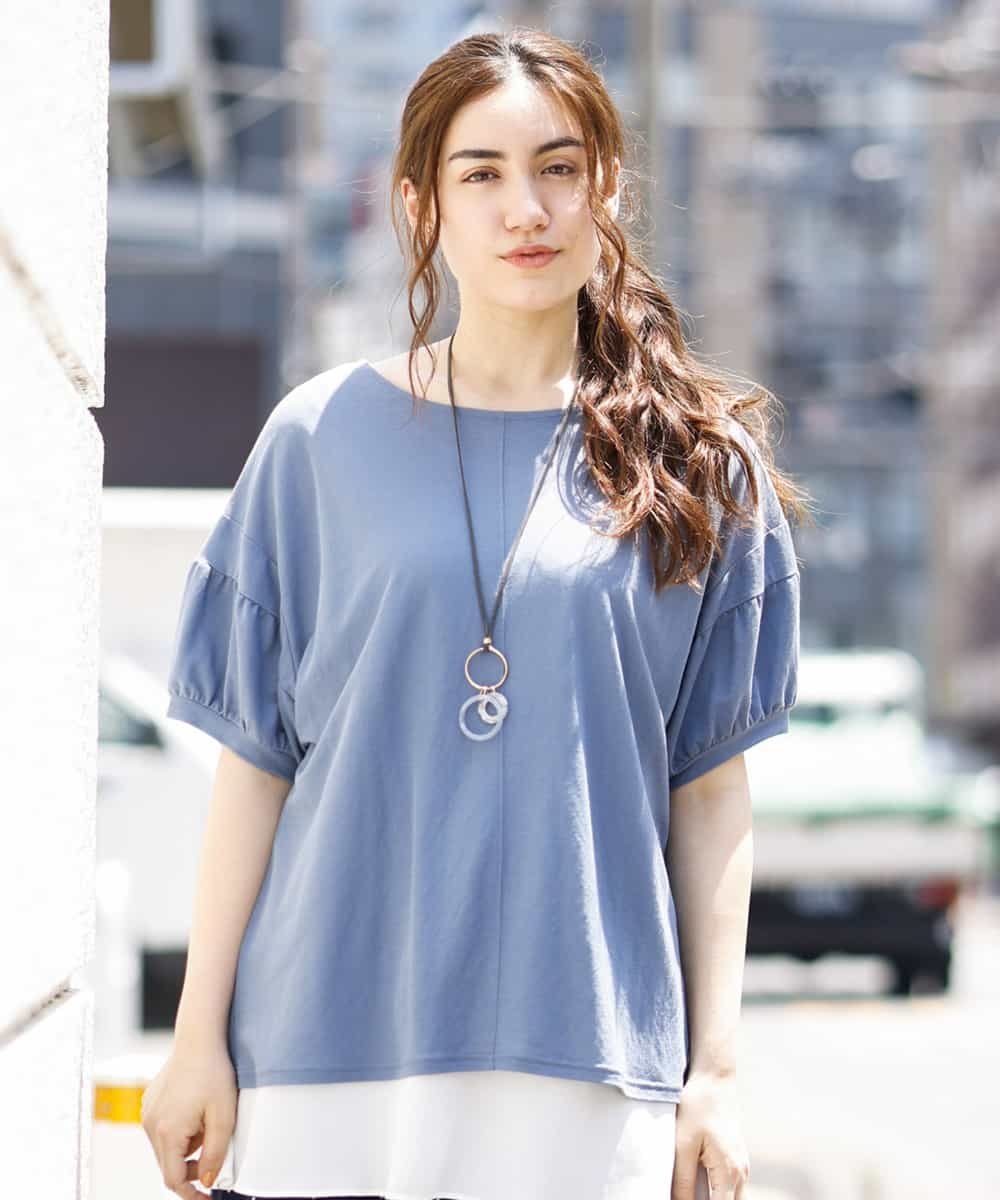 【SALE／50%OFF】eur3 【接触冷感/大きいサイズ】スリーブデザインひんやりカットソー エウルキューブ トップス カットソー・Tシャツ ブルー ピンク ブラックのサムネイル