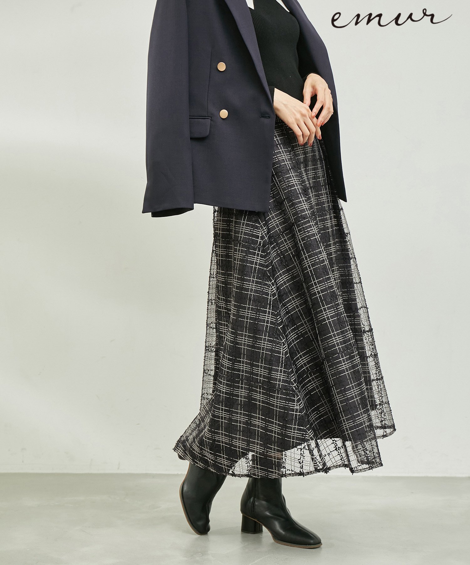 【SALE／64%OFF】ROPE' PICNIC 【emur/エミュール】チュールツイーディーチェックスカート ロペピクニック スカート その他のスカート ブラック グレーのサムネイル