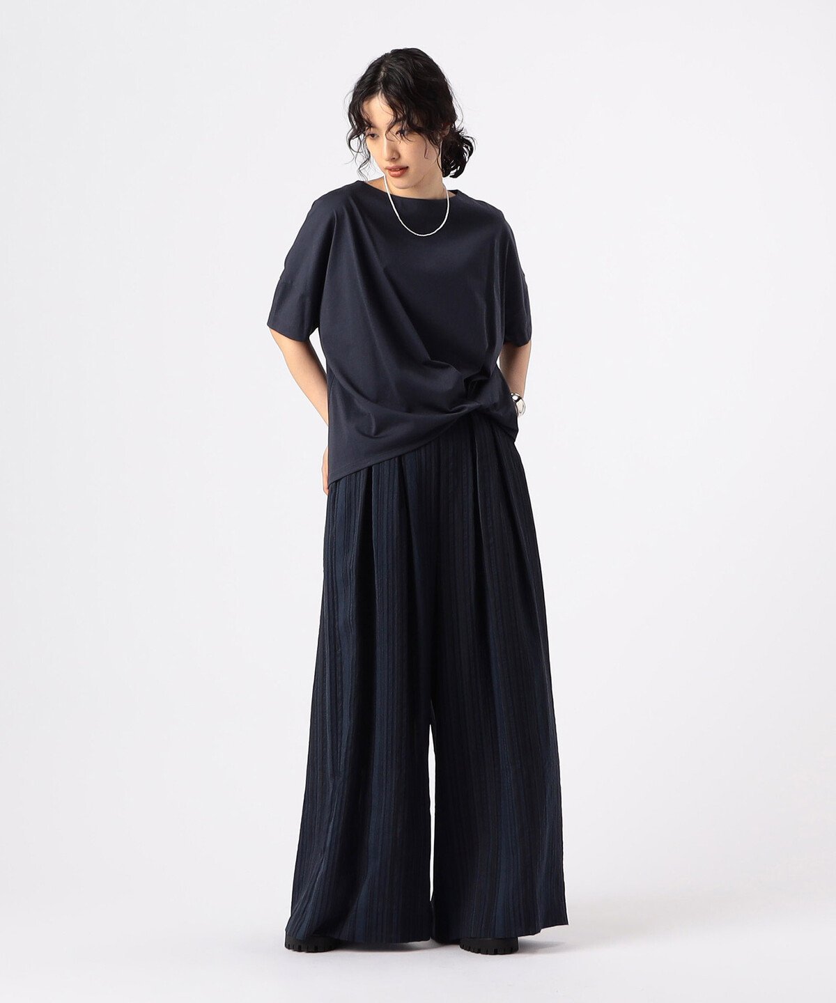 【SALE／20%OFF】Gabardine K.T ジャカードストライプ タックワイドパンツ コムサ パンツ その他のパンツ ネイビー【送料無料】