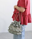 MIAN 【デイリー/カゴバッグ/2way】スカラップ巾着ショルダーバッグ トライシル バッグ かごバッグ ベージュ グリーン【送料無料】
