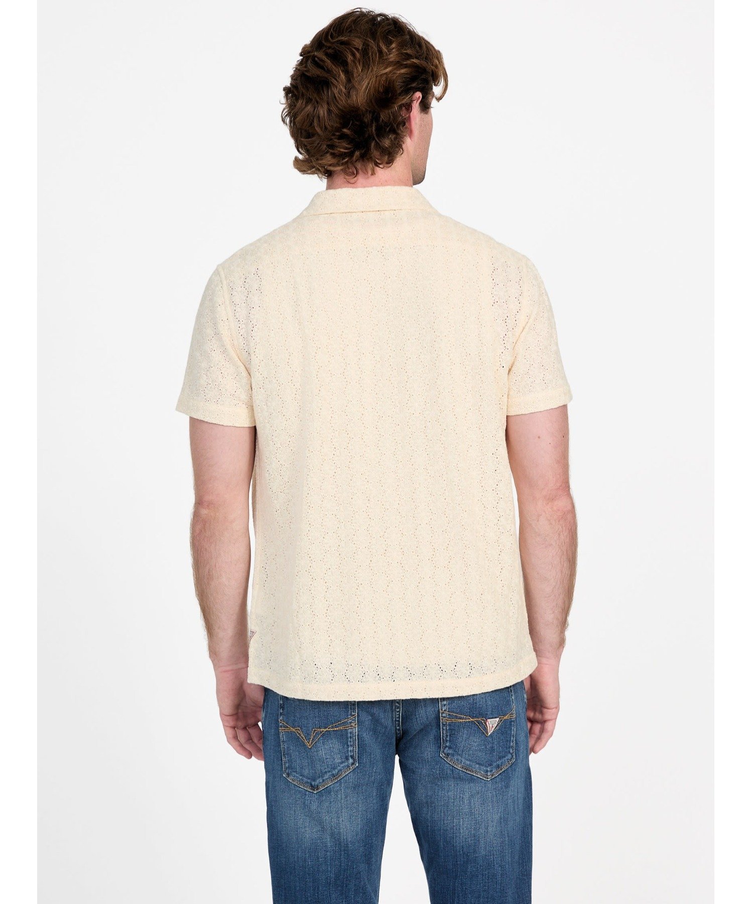 GUESS 半袖シャツ (M)Crochet Resort Shirt ゲス トップス シャツ・ブラウス ベージュ