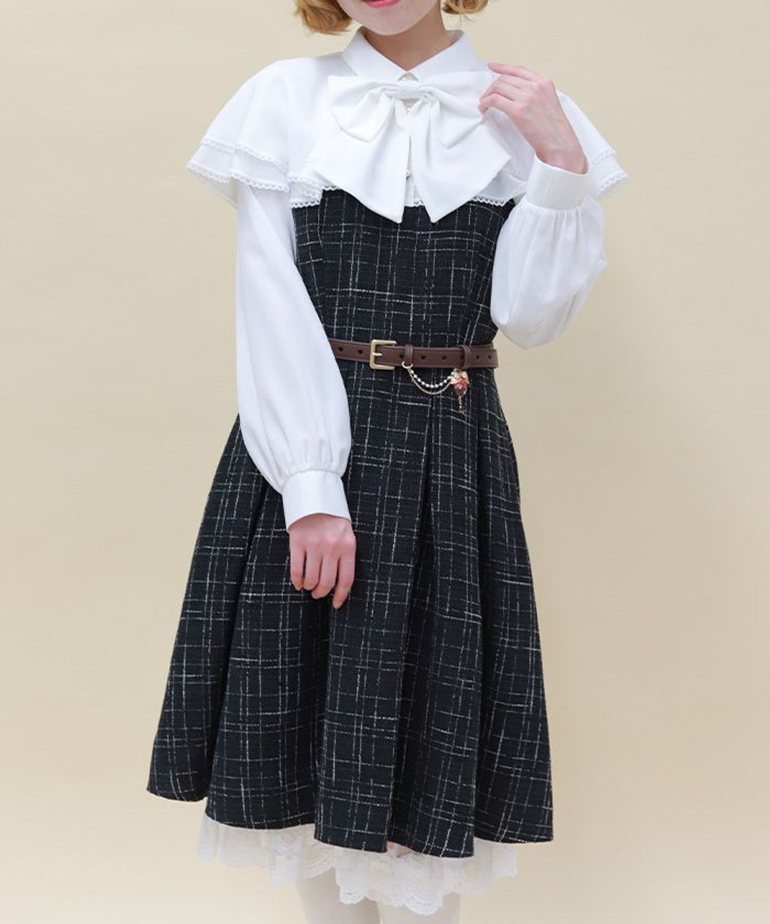axes femme POETIQUE ケープフリルツイードワンピース アクシーズファム ワンピース・ドレス ワンピース ピンク【送料無料】