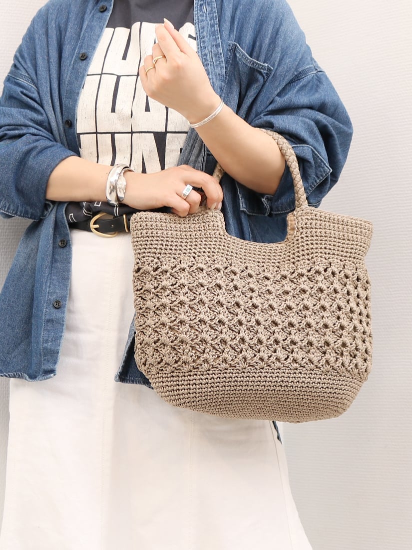 cache cache カシュカシュ cachecache / 柄編みベーシックトート カゴバッグ アンビリオン バッグ トートバッグ ブラック ネイビー【送料無料】