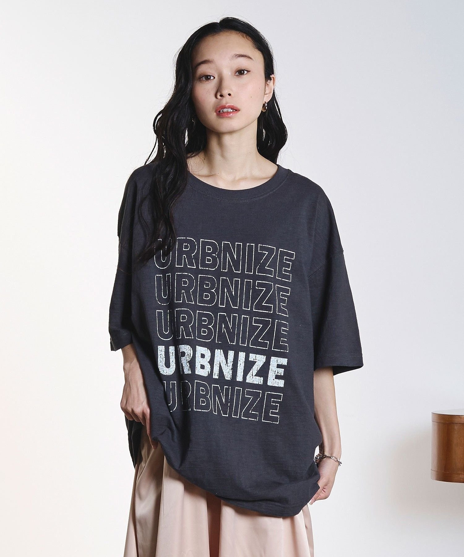 ROSE BUD TEXT BIG TEE ローズバッド トップス カットソー・Tシャツ グレー ホワイト