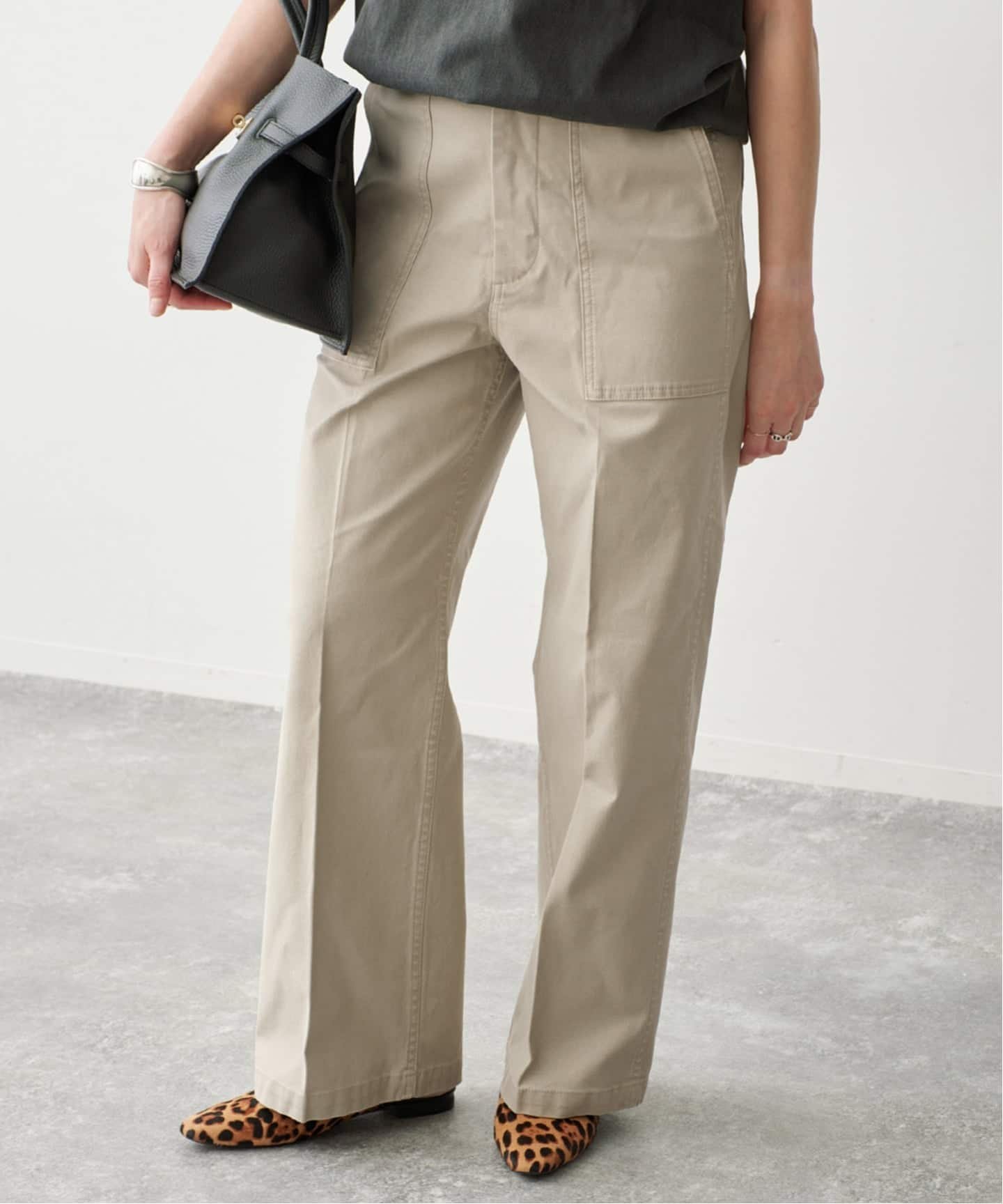 Spick & Span 《WEB限定カラー有り / 予約》バックサテンストレッチベイカーパンツ スピックアンドスパン パンツ カーゴパンツ ブラウン カーキグリーン ベージュ