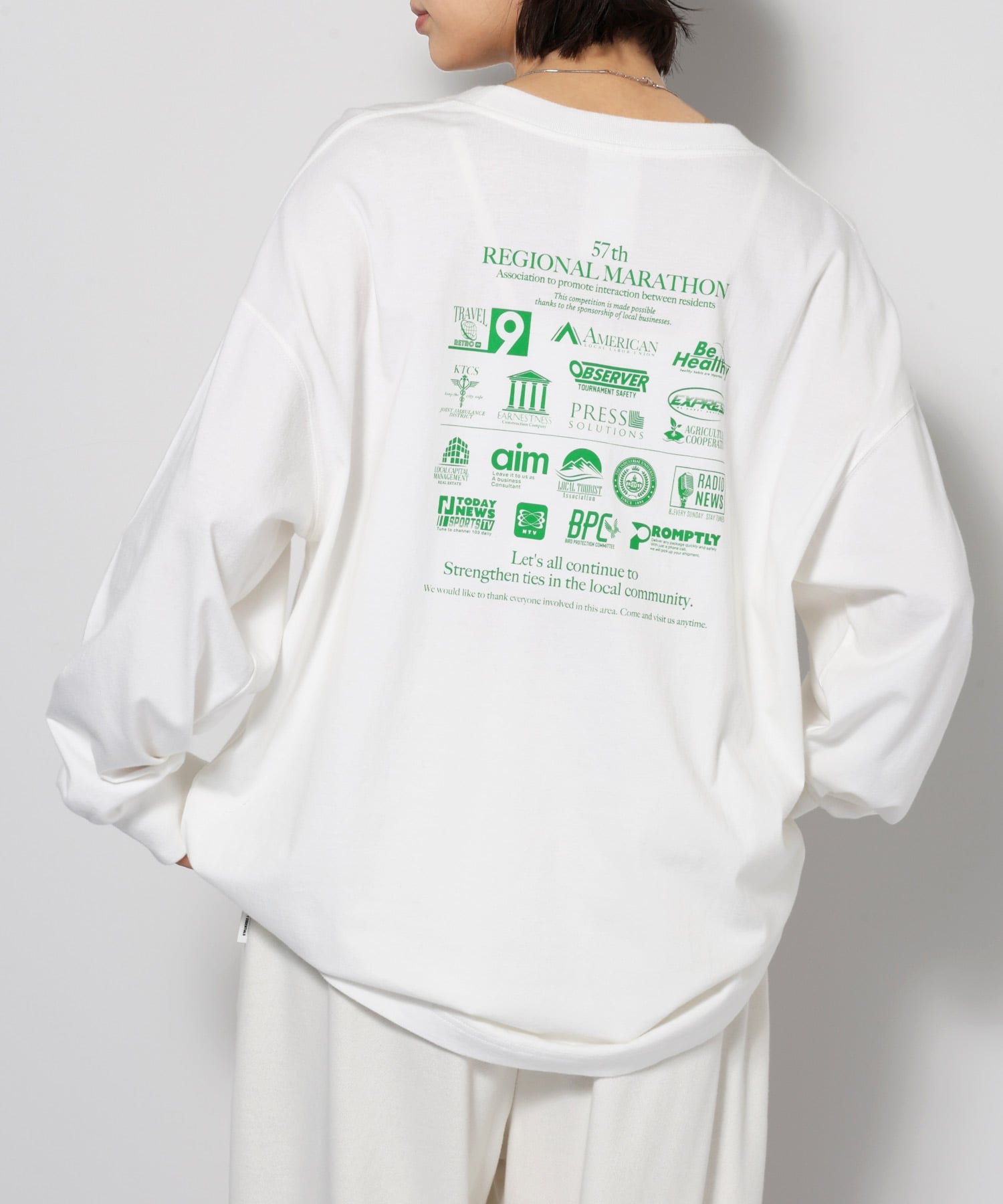 企業ロゴ プリント 長袖 Tシャツ ANME アンメ アンドミー トップス カットソー・Tシャツ ホワイト グレー
