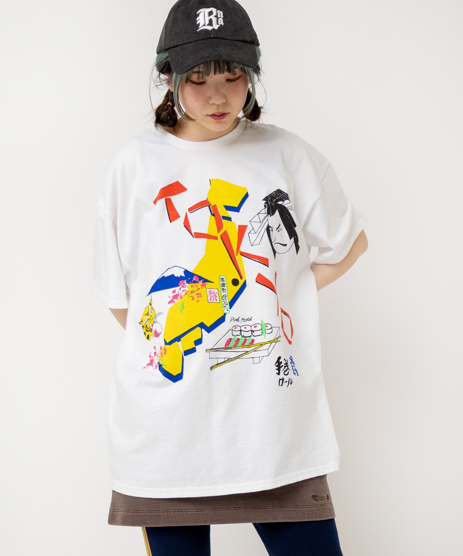 RNA M2516 PM東京メモリーT アールエヌエー トップス カットソー・Tシャツ ホワイト ピンク