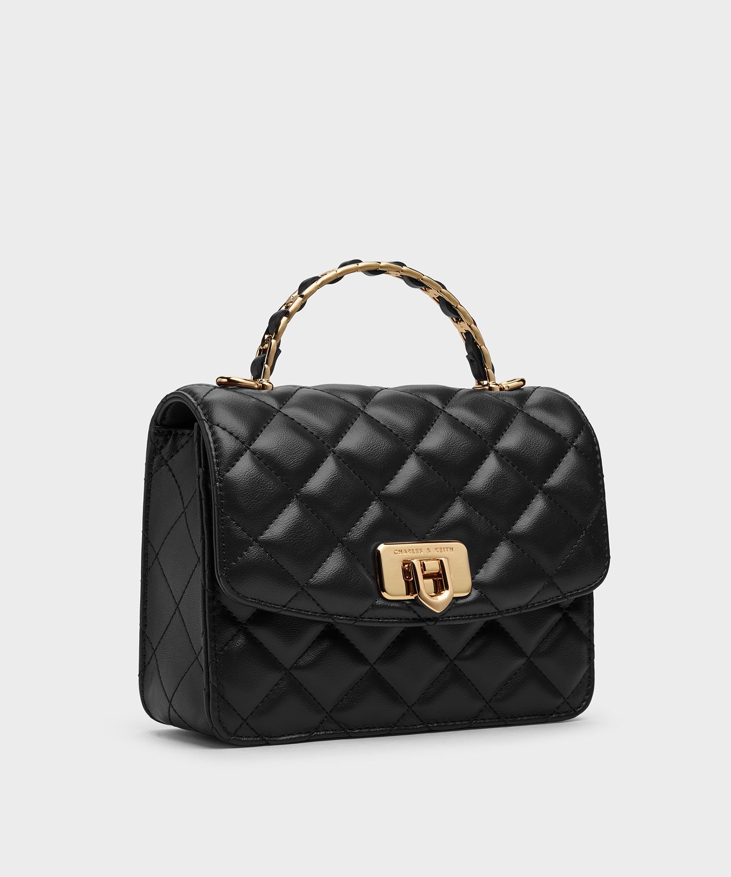Cressida クレシダ キルトプッシュロックトップハンドルバッグ (Black) チャールズアンドキース バッグ ハンドバッグ ブラック