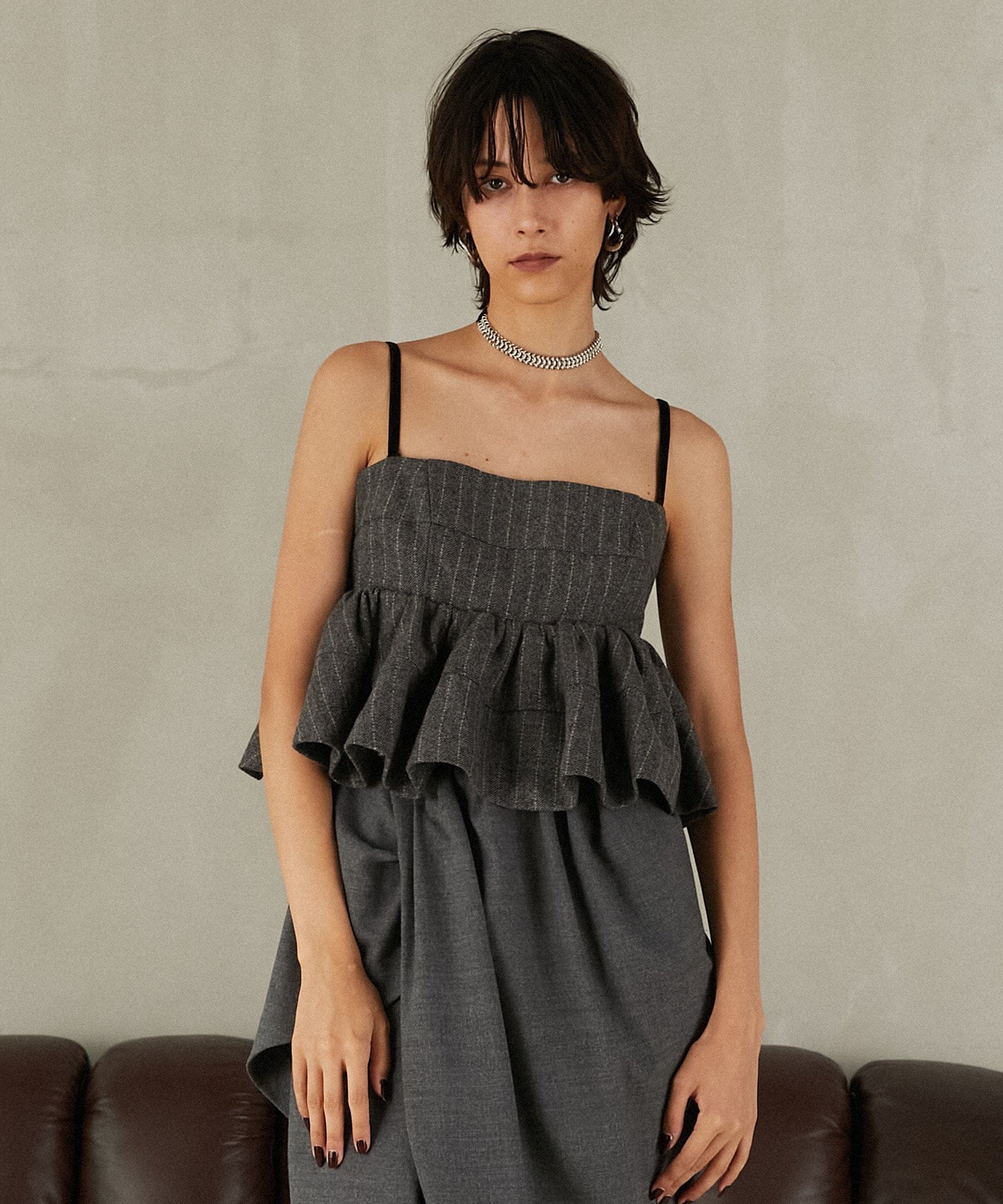 PRANK PROJECT ツイードペプラムビスチェ プランク プロジェクト トップス その他のトップス ブラック グレー【送料無料】のサムネイル