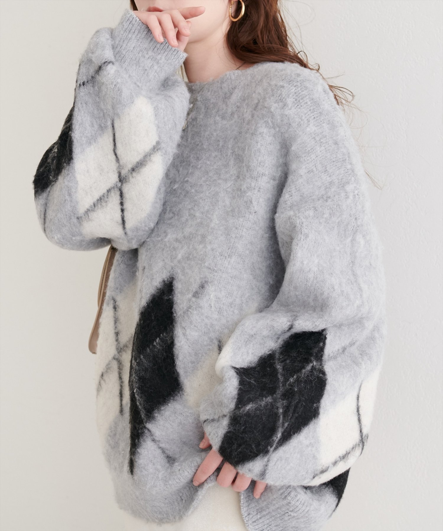 natural couture 【WEB限定】アーガイルニットプルオーバー ナチュラルクチュール トップス ニット ブラック ネイビー ブラウン グレー【送料無料】のサムネイル