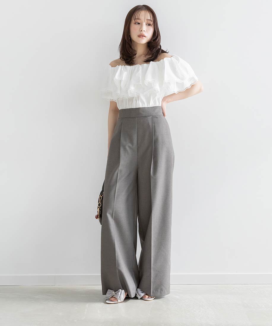 【SALE／50%OFF】RANDA フリルブラウスドッキングロンパース ランダ オールインワン・オーバーオール その他のオールインワン・オーバーオール ベージュ グレー【送料無料】