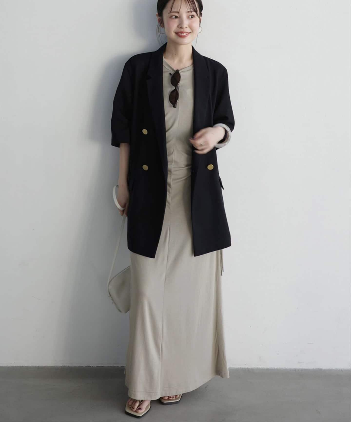 NOBLE le / ル DRAWSTRING JERSEYDRESS ノーブル ワンピース・ドレス ワンピース ブラック ベージュ【送料無料】