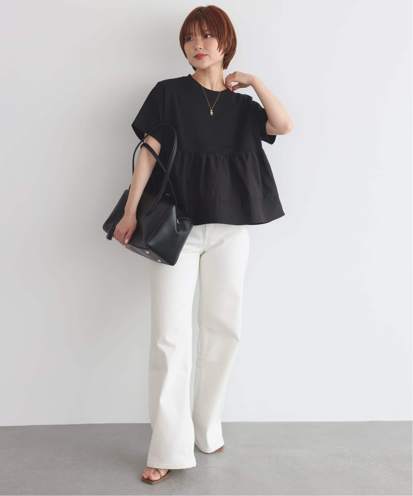 SLOBE IENA ペプラムデザインカットソー スローブ イエナ トップス カットソー・Tシャツ ベージュ ブラック