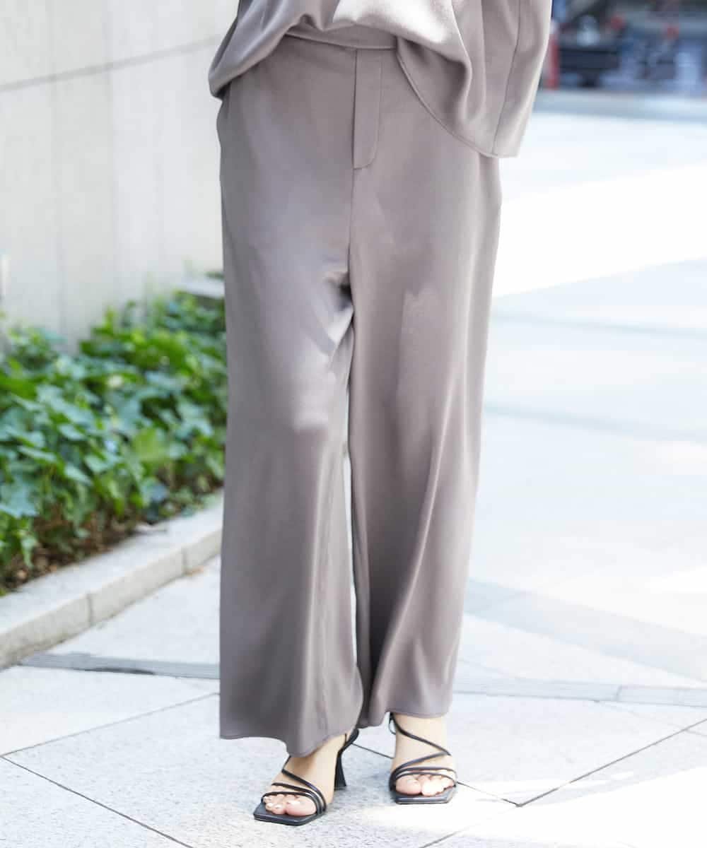 MICHEL KLEIN [セットアップ対応]サテンワイドパンツ ミッシェルクラン パンツ その他のパンツ ベージュ ネイビー