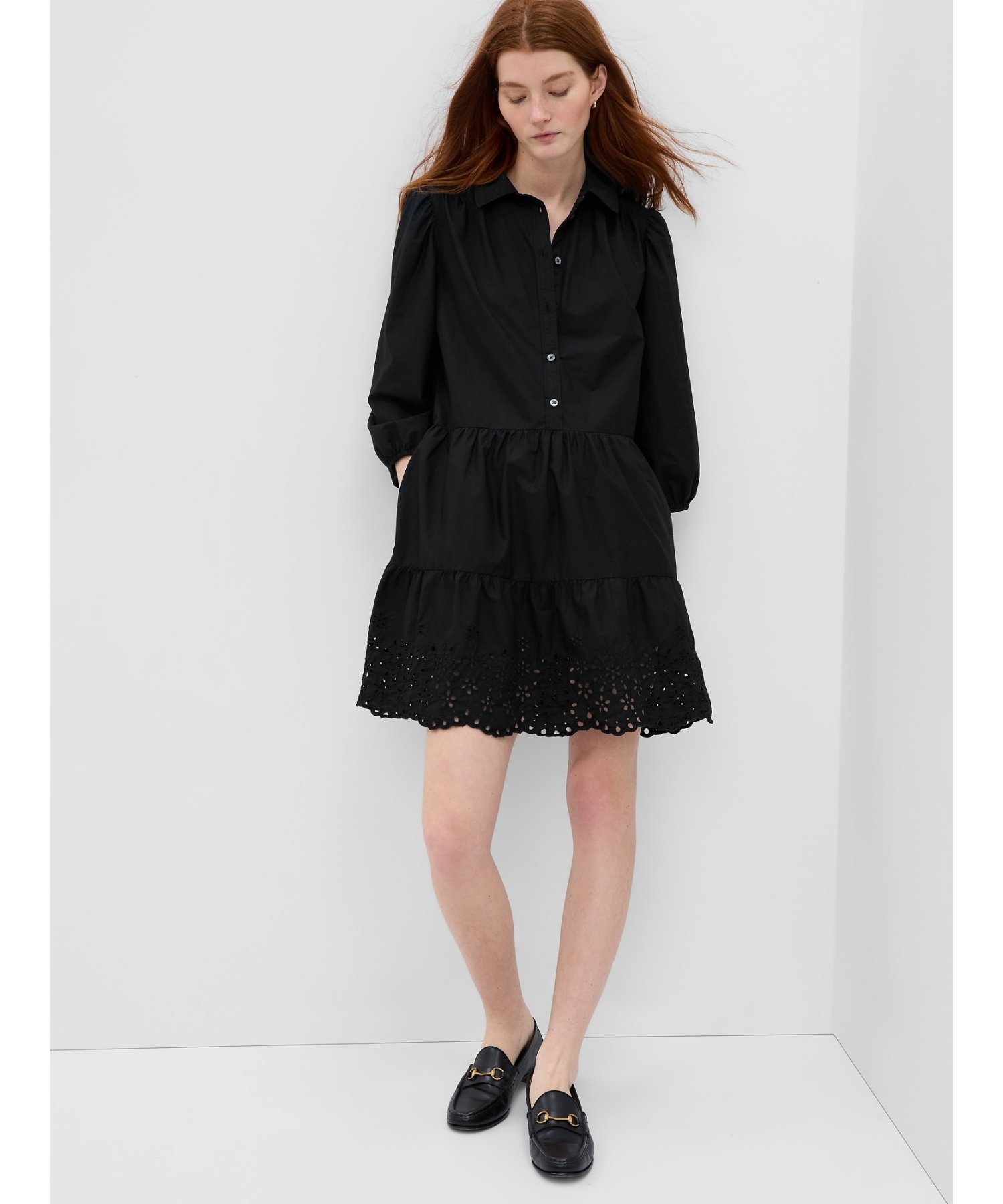 【SALE／69%OFF】GAP (W)袖コンシャス シャツワンピース ギャップ ワンピース・ドレス その他のワンピース・ドレス ブラック ブルー ピンクのサムネイル